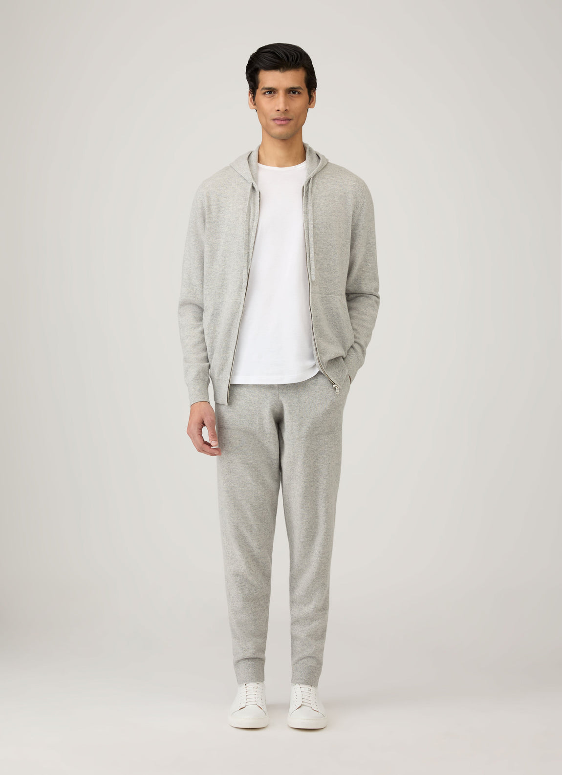 Men's Cashmere Hoodie in Grey Melange