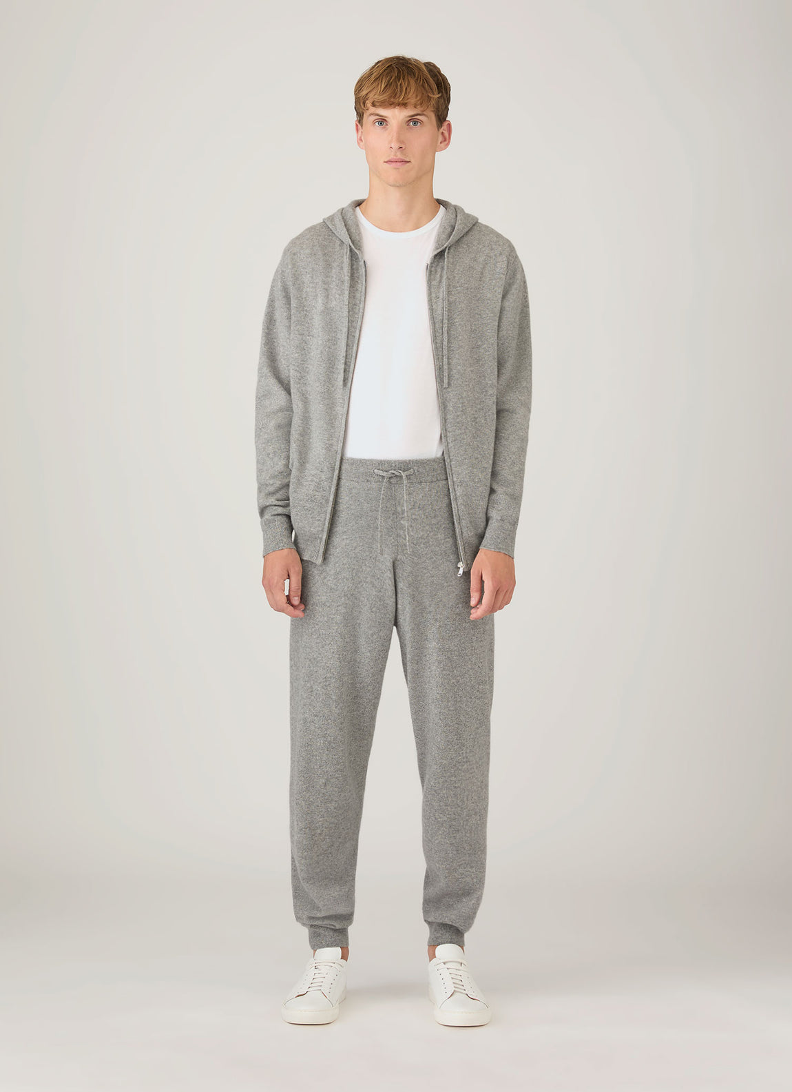 Men's Cashmere Hoodie in Grey Melange