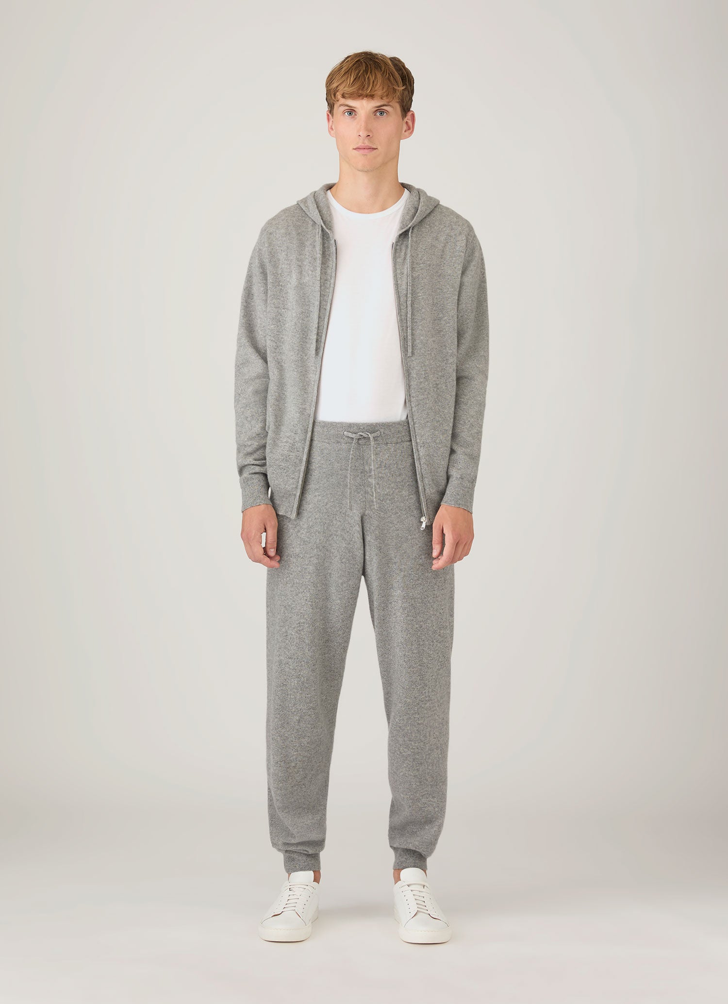 Men's Cashmere Hoodie in Grey Melange