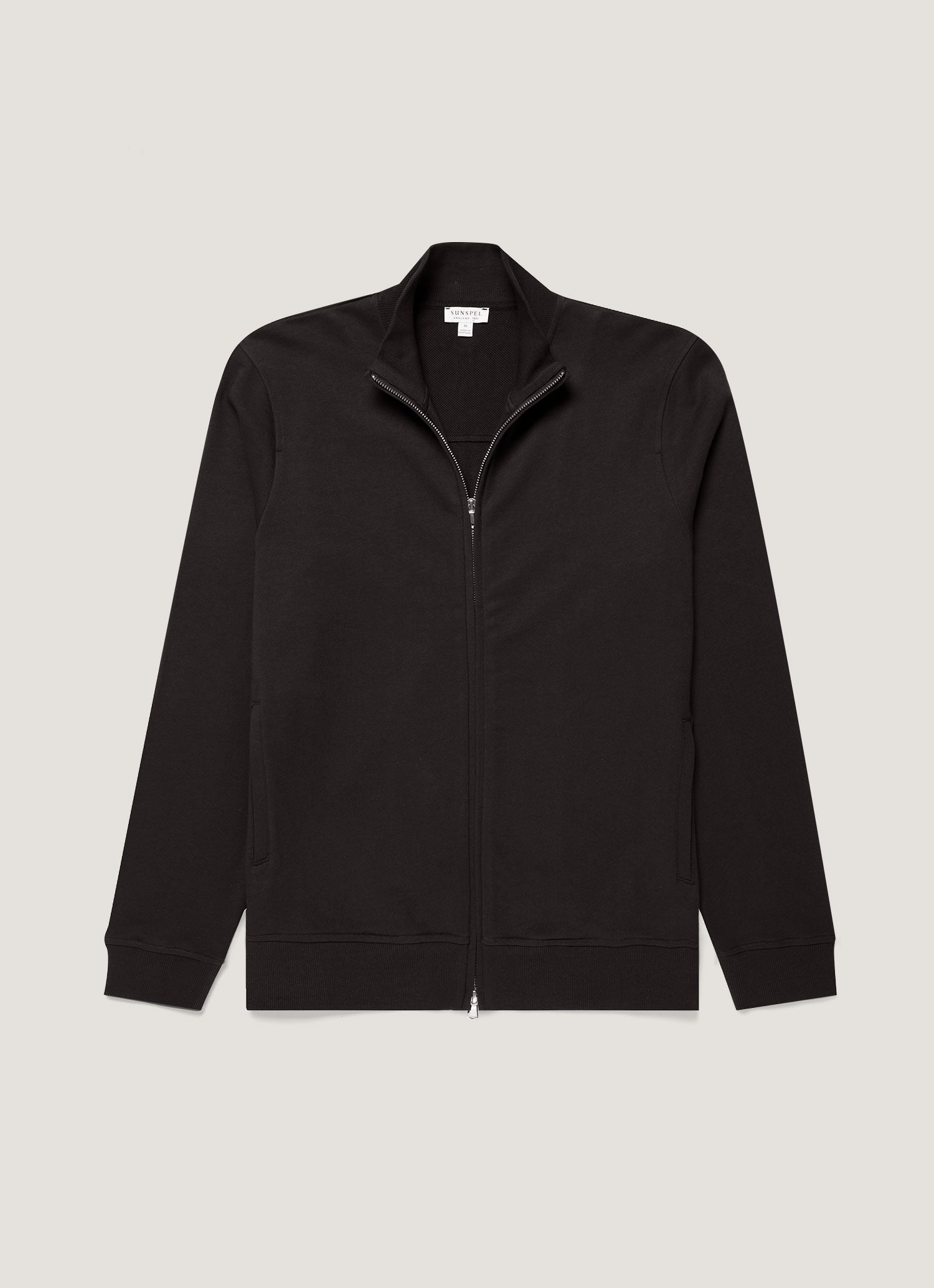 Men's Supima Loopback Zip Sweatshirt in Black | Sunspel