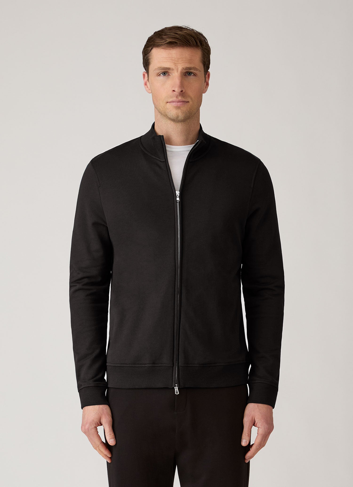 Men's Supima Loopback Zip Sweatshirt in Black | Sunspel