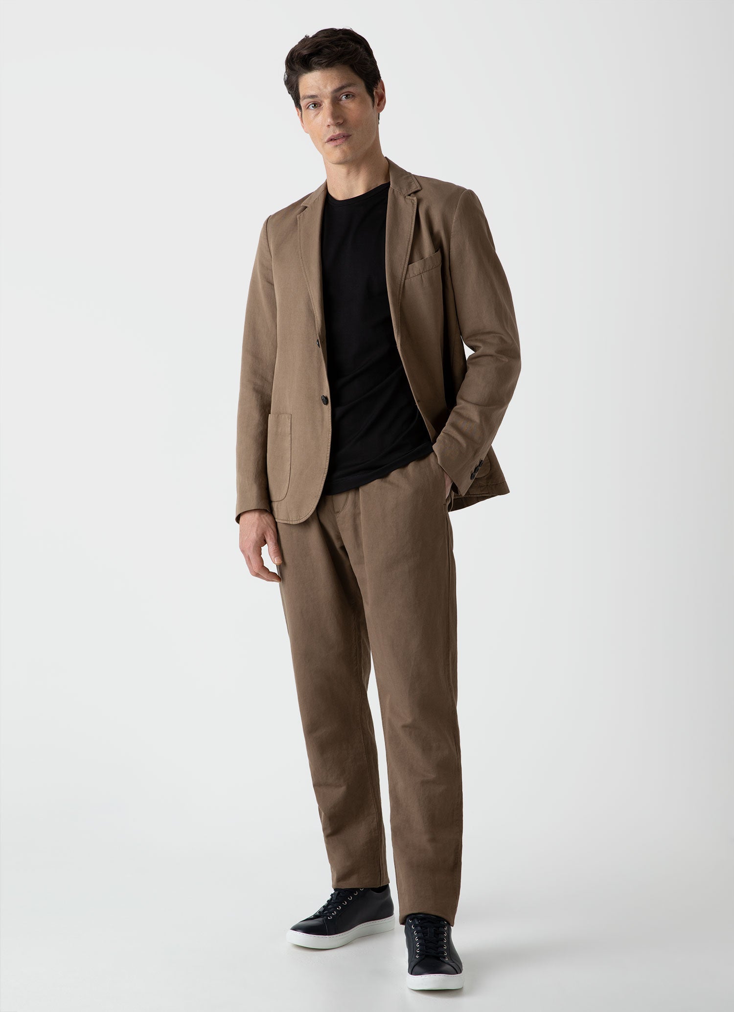 Men's Cotton Linen Unstructured Blazer in Dark Tan
