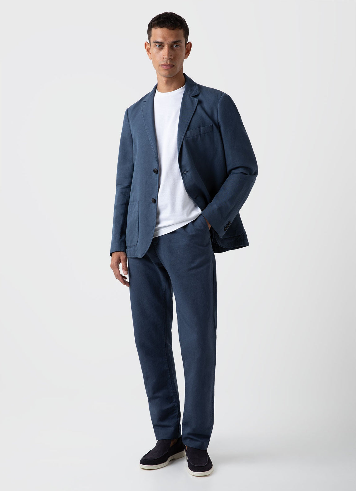 Men's Cotton Linen Unstructured Blazer in Shale Blue | Sunspel