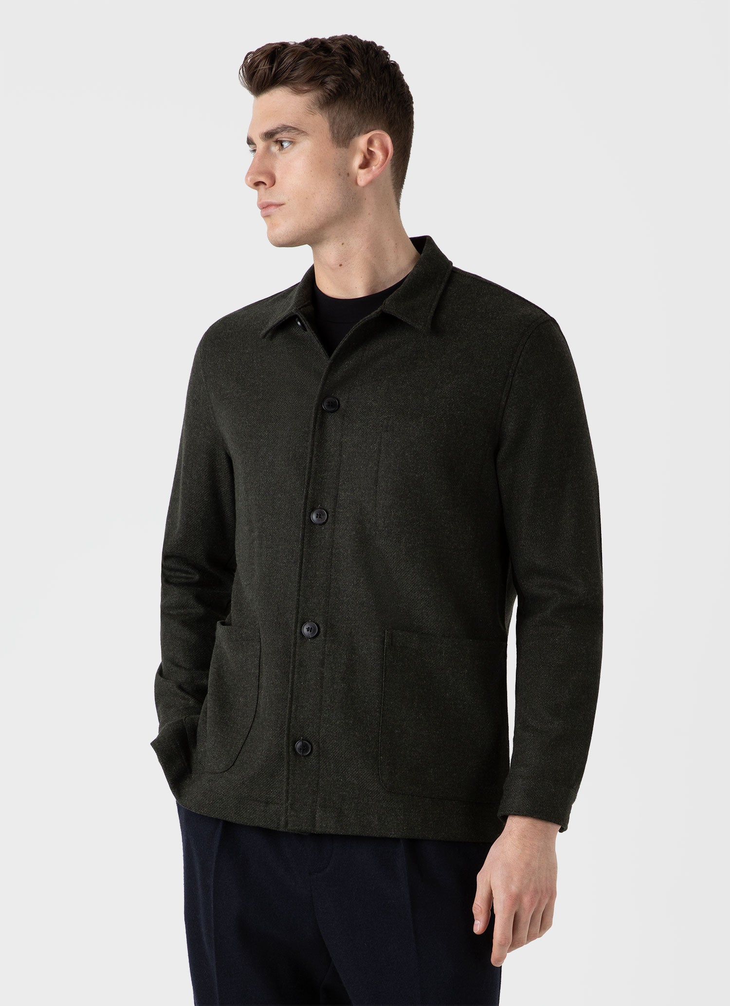 Men's Wool Twin Pocket Jacket in Drill Green | Sunspel