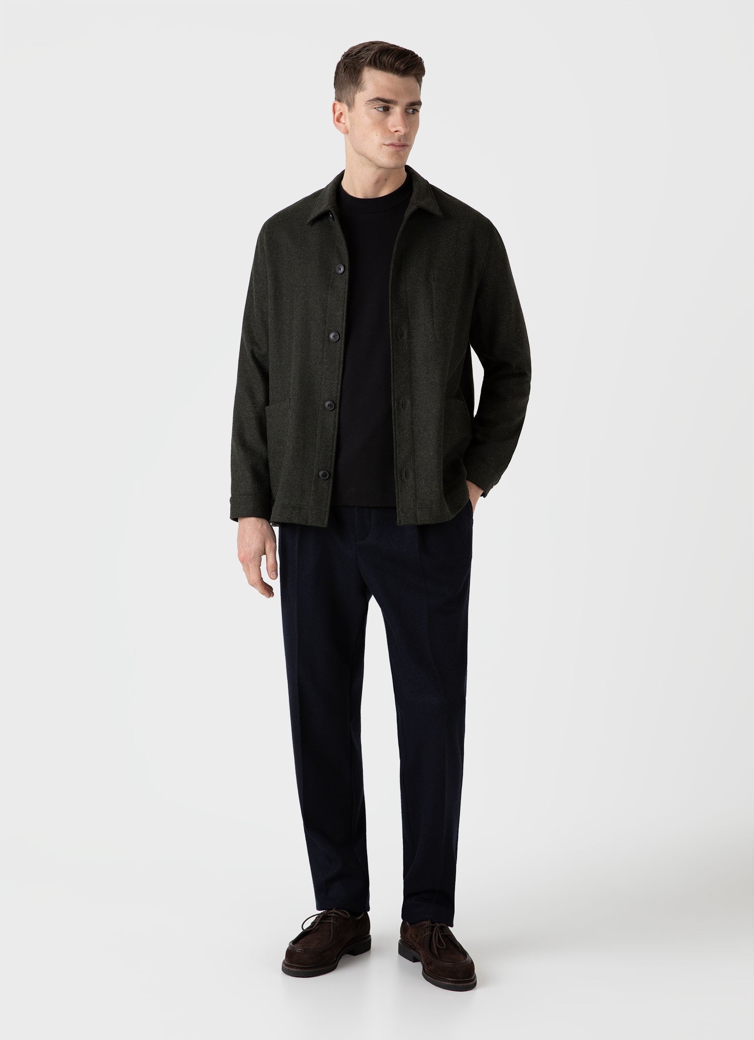 Men's Wool Twin Pocket Jacket in Drill Green | Sunspel