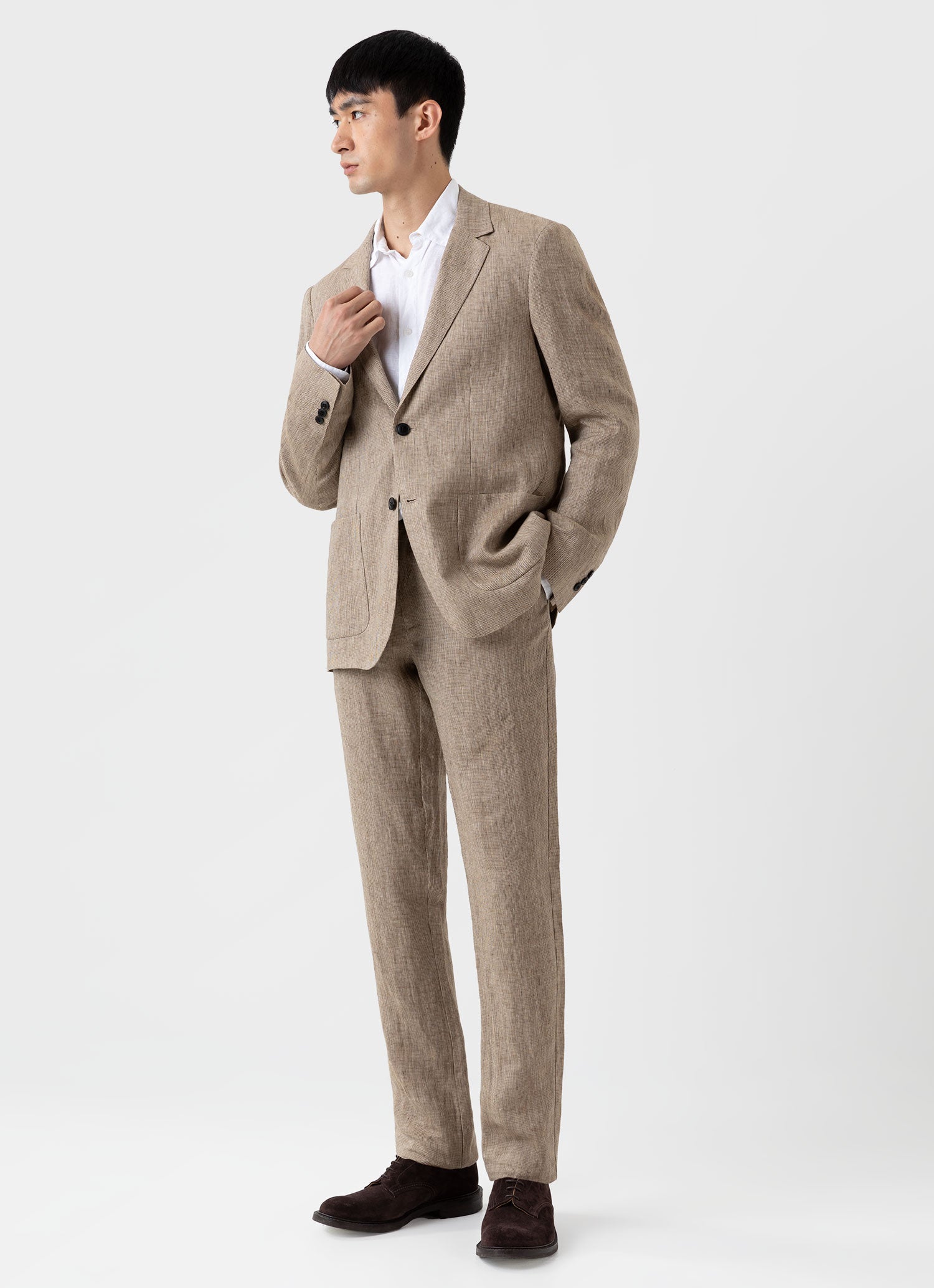 Men's Linen Blazer in Light Sand Puppytooth