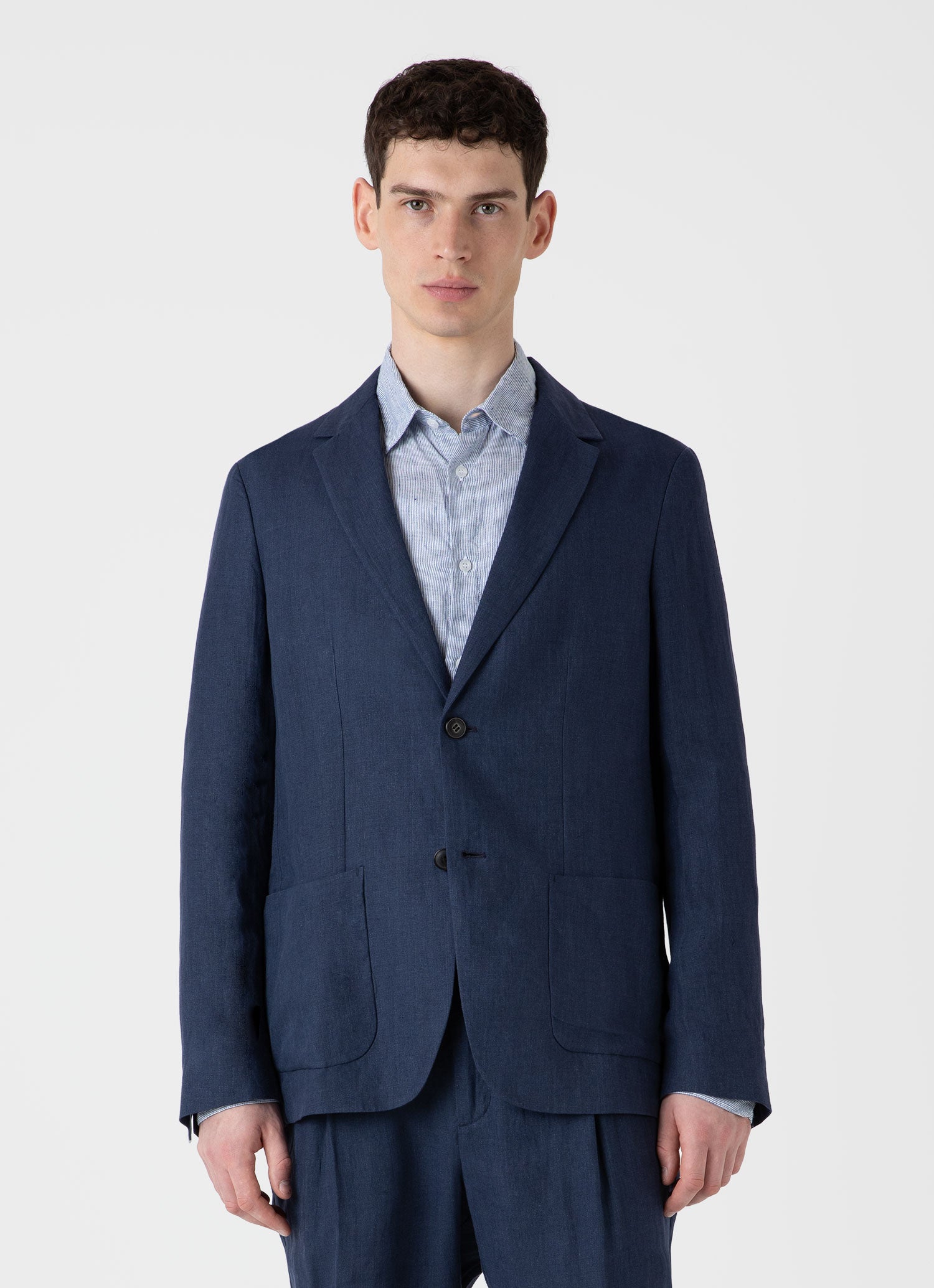 Navy Linen Wool Blend Knit Blazer