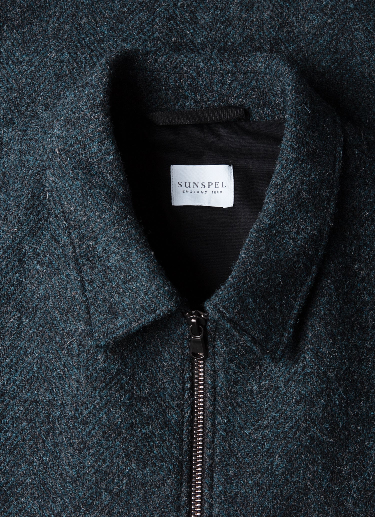 Men's Harris Tweed Harrington Jacket in Blue Herringbone | Sunspel