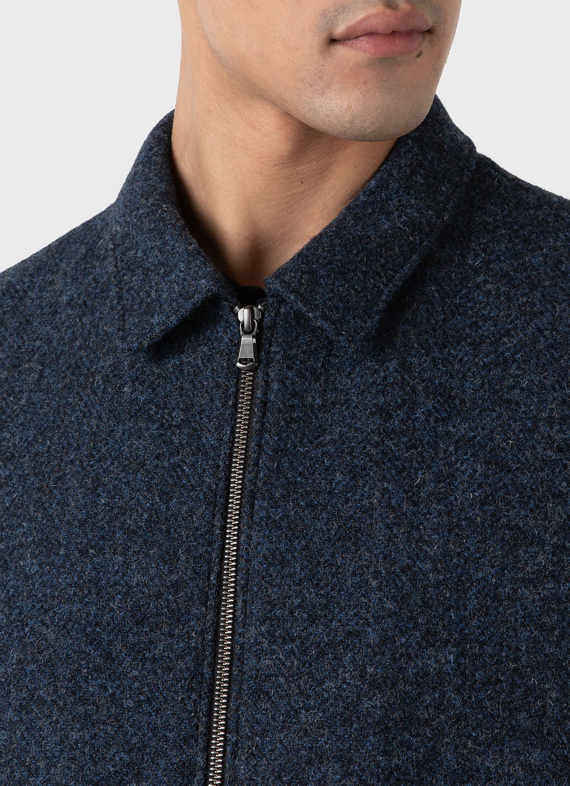 Men's Harris Tweed Harrington Jacket in Blue Herringbone