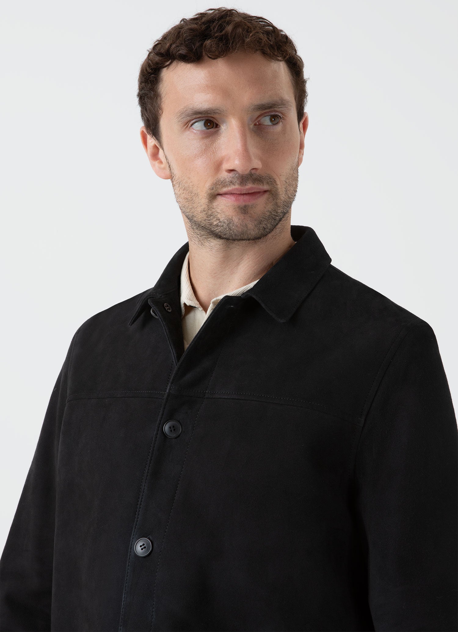 Men's Suede Twin Pocket Jacket in Black | Sunspel