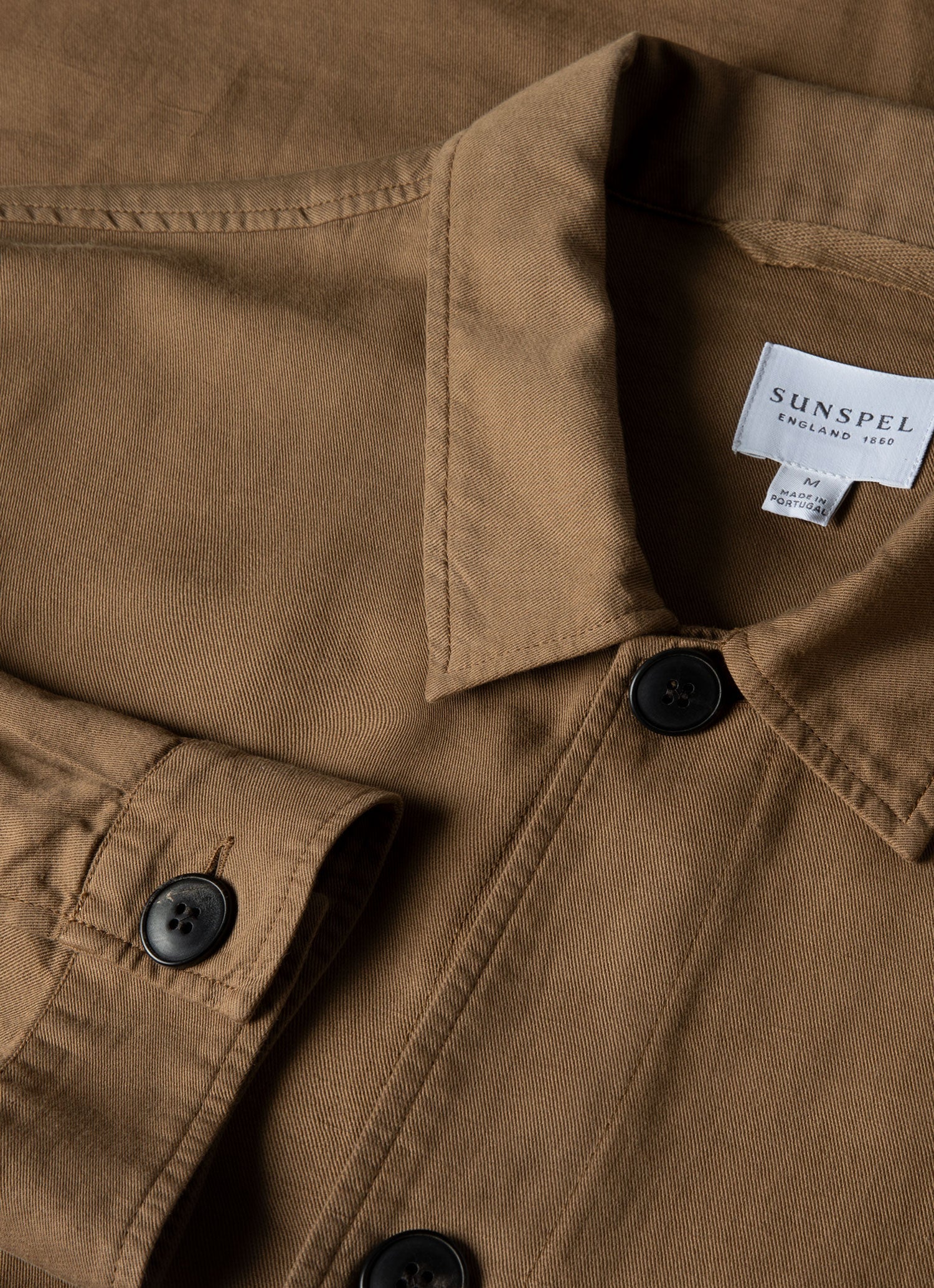 Men's Cotton Linen Twin Pocket Jacket in Dark Tan | Sunspel