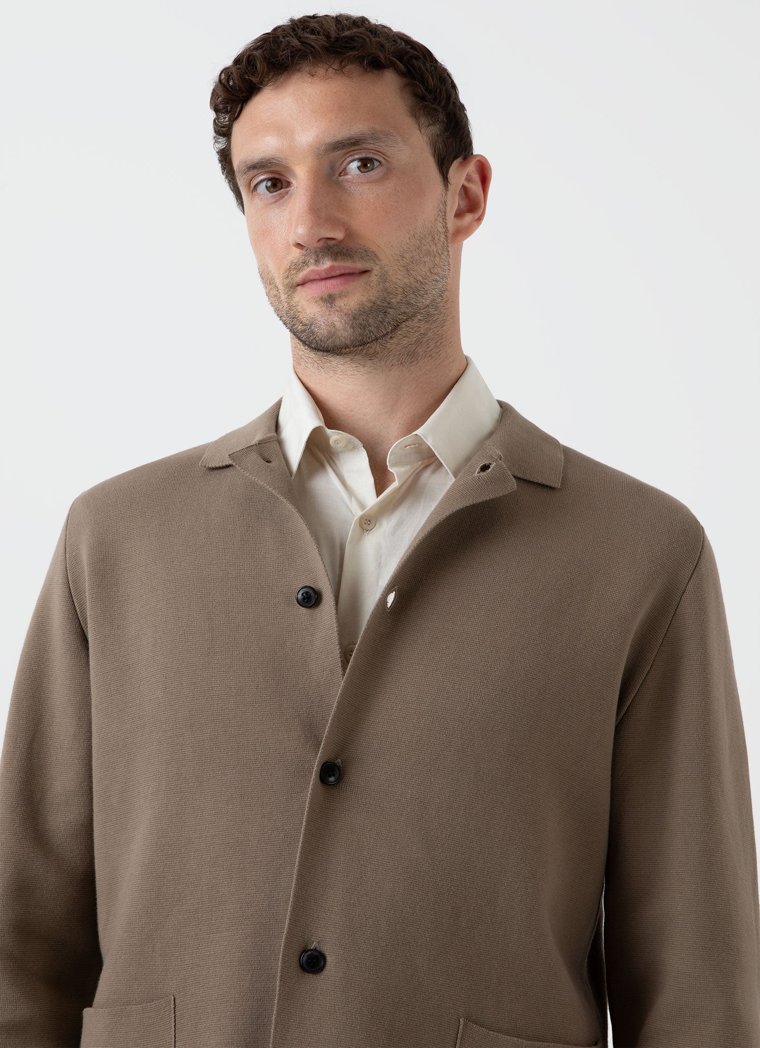 Men's Milano Knit Jacket in Dark Stone | Sunspel