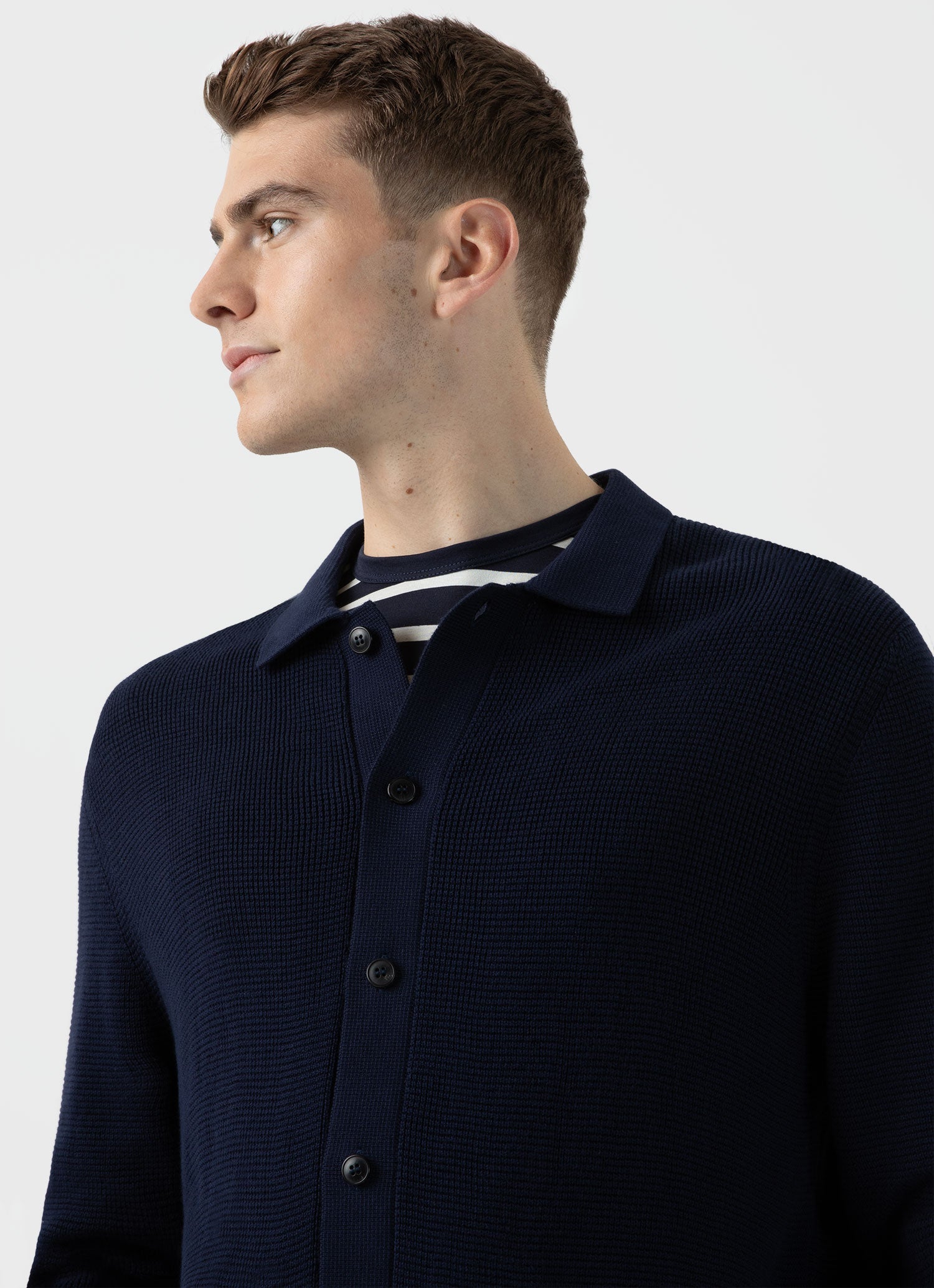 Men's Waffle Stitch Jacket in Navy | Sunspel