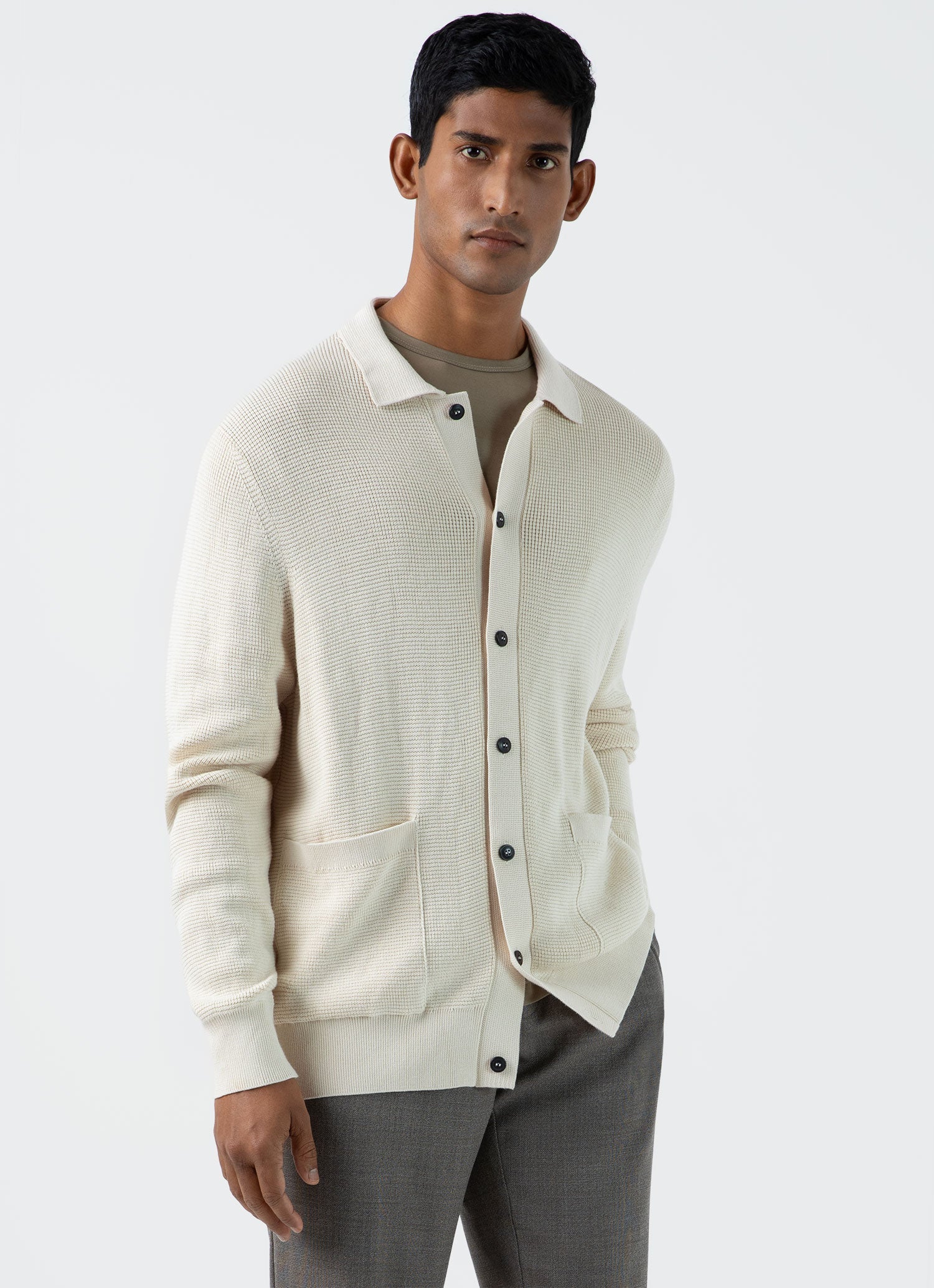 Men's Waffle Stitch Jacket in Ecru | Sunspel