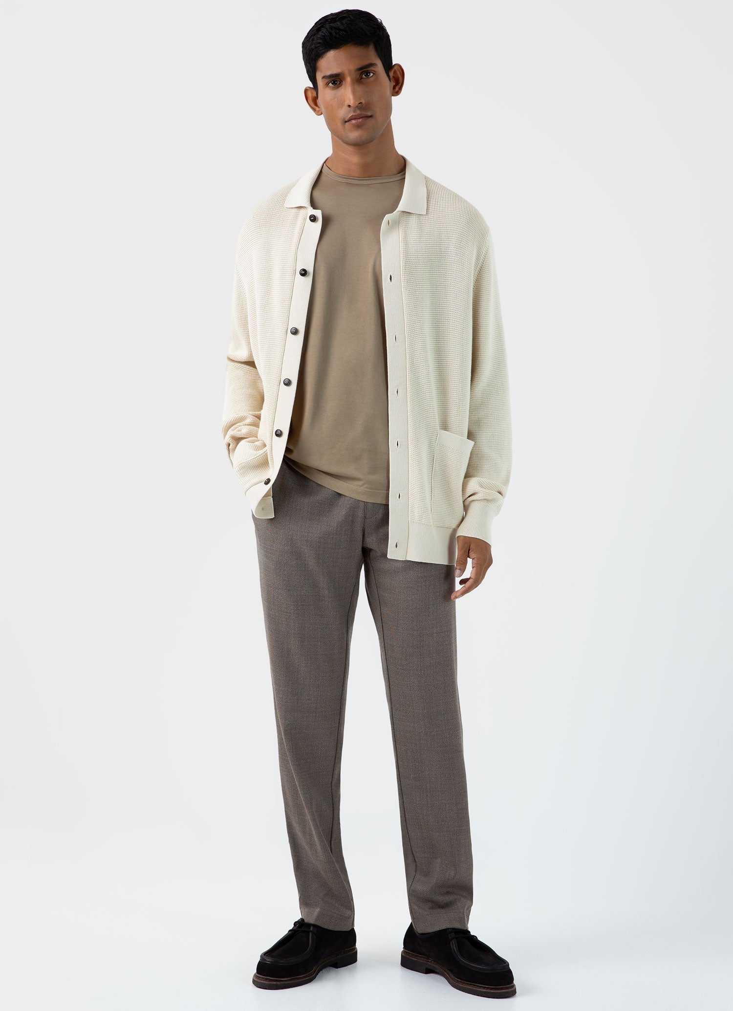 Men's Waffle Stitch Jacket in Ecru | Sunspel