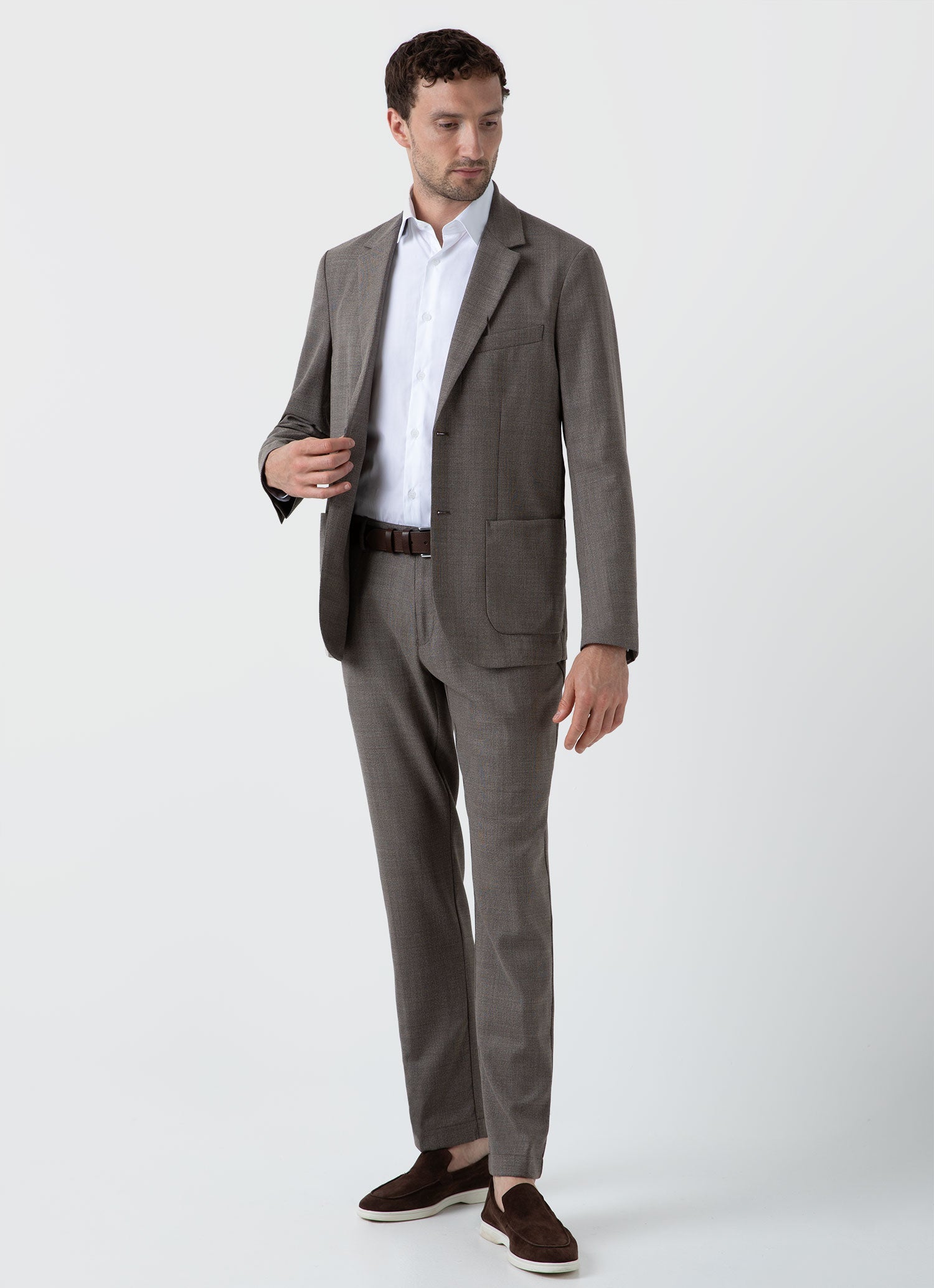 Men's Travel Wool Blazer in Dark Stone Melange | Sunspel