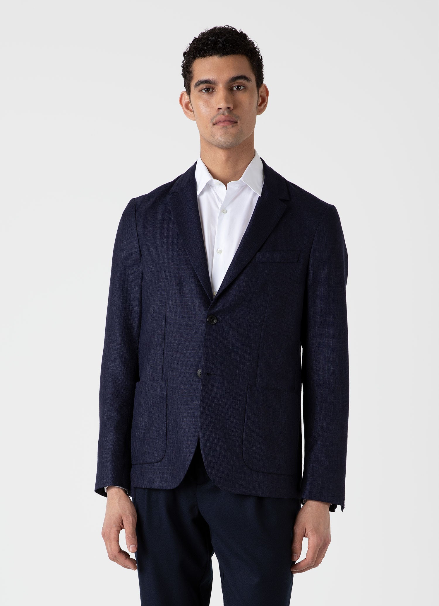 Men's Silk Linen Wool Blazer in Navy | Sunspel
