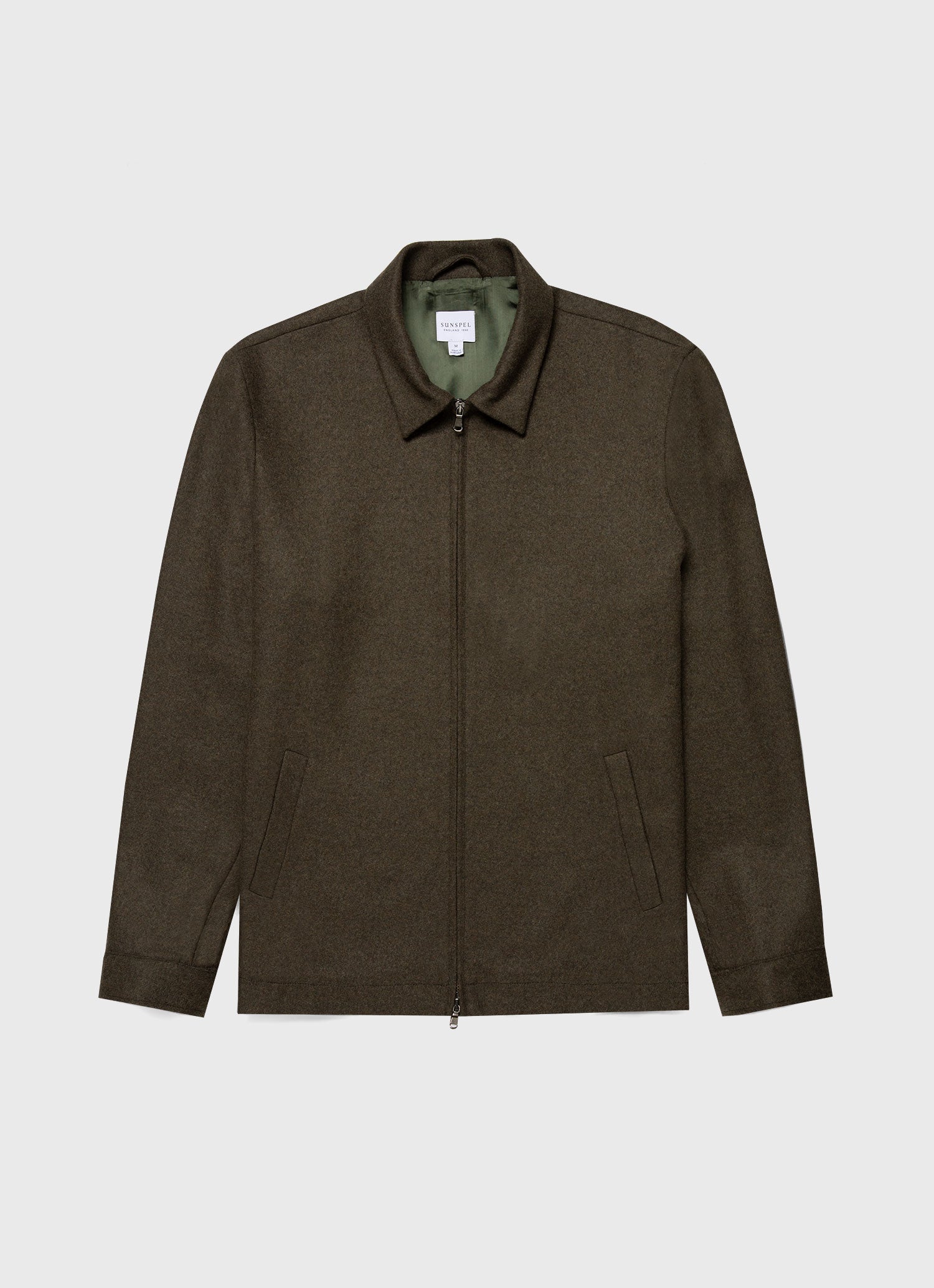 Men's Boiled Wool Zip Jacket in Dark Khaki