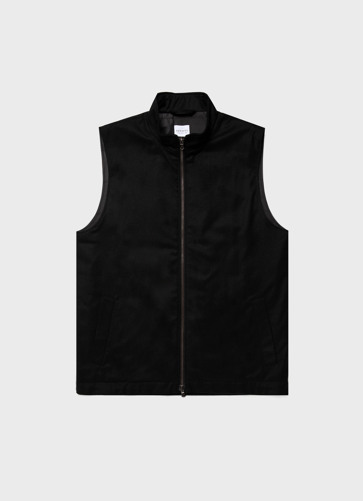 Men's Insulated Wool Gilet in Black | Sunspel