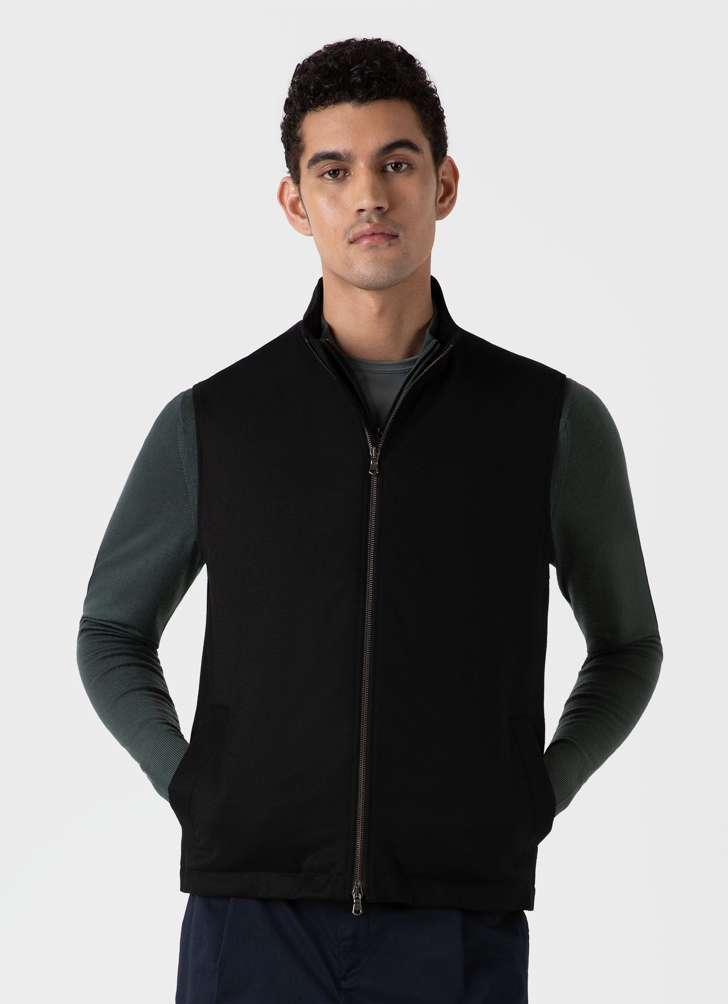 Men's Insulated Wool Gilet in Black | Sunspel