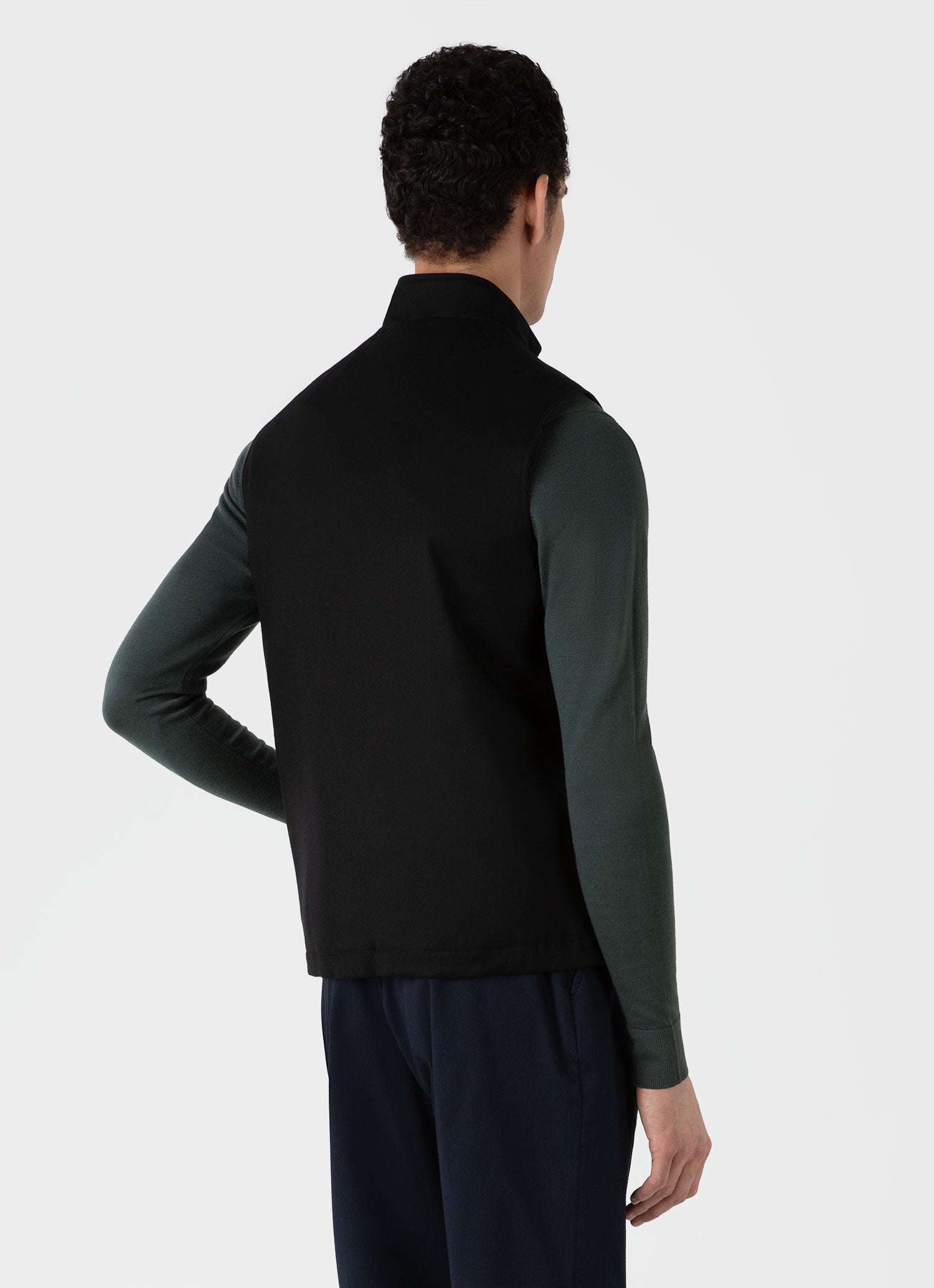 Men's Insulated Wool Gilet in Black | Sunspel