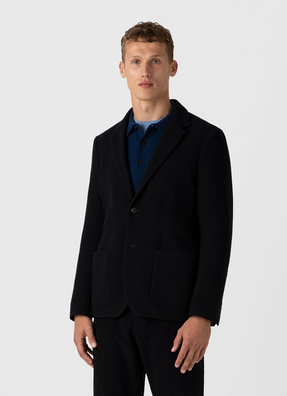 Men's Heavy Wool Jersey Blazer in Navy