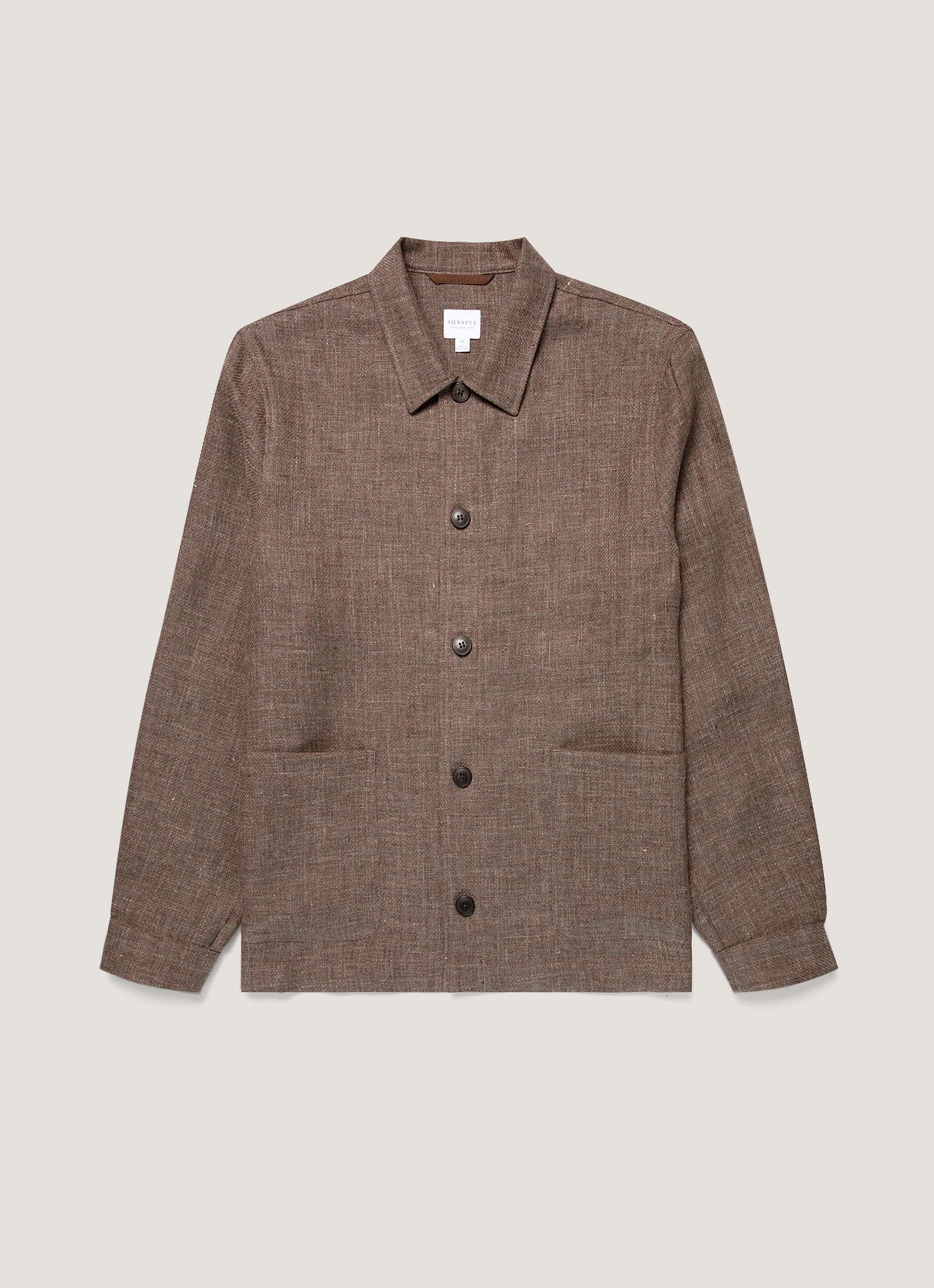Men's Cotton Linen Twill Twin Pocket Jacket in Dark Cedar | Sunspel