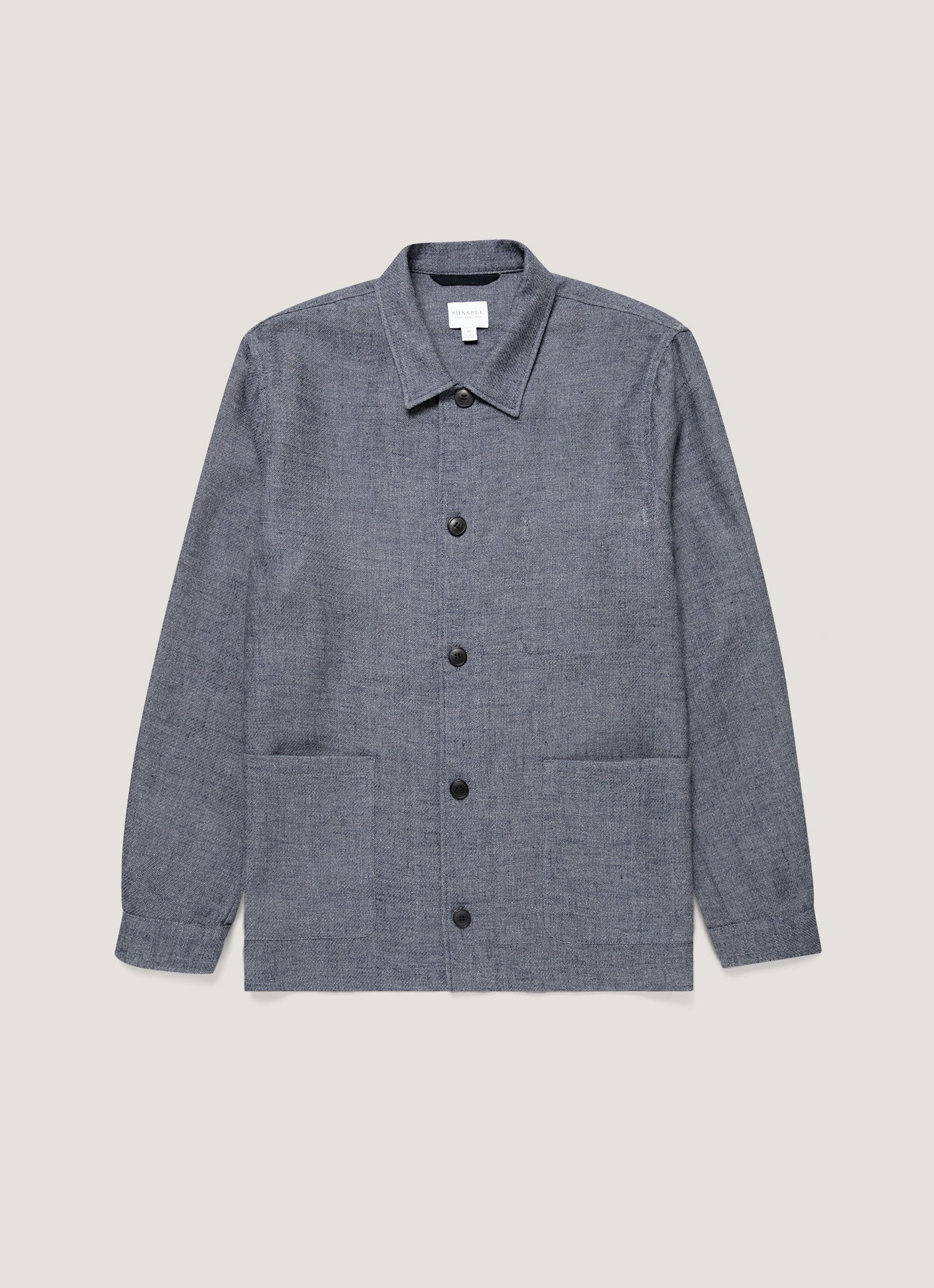 Men's Cotton Linen Twill Twin Pocket Jacket in Denim Blue | Sunspel