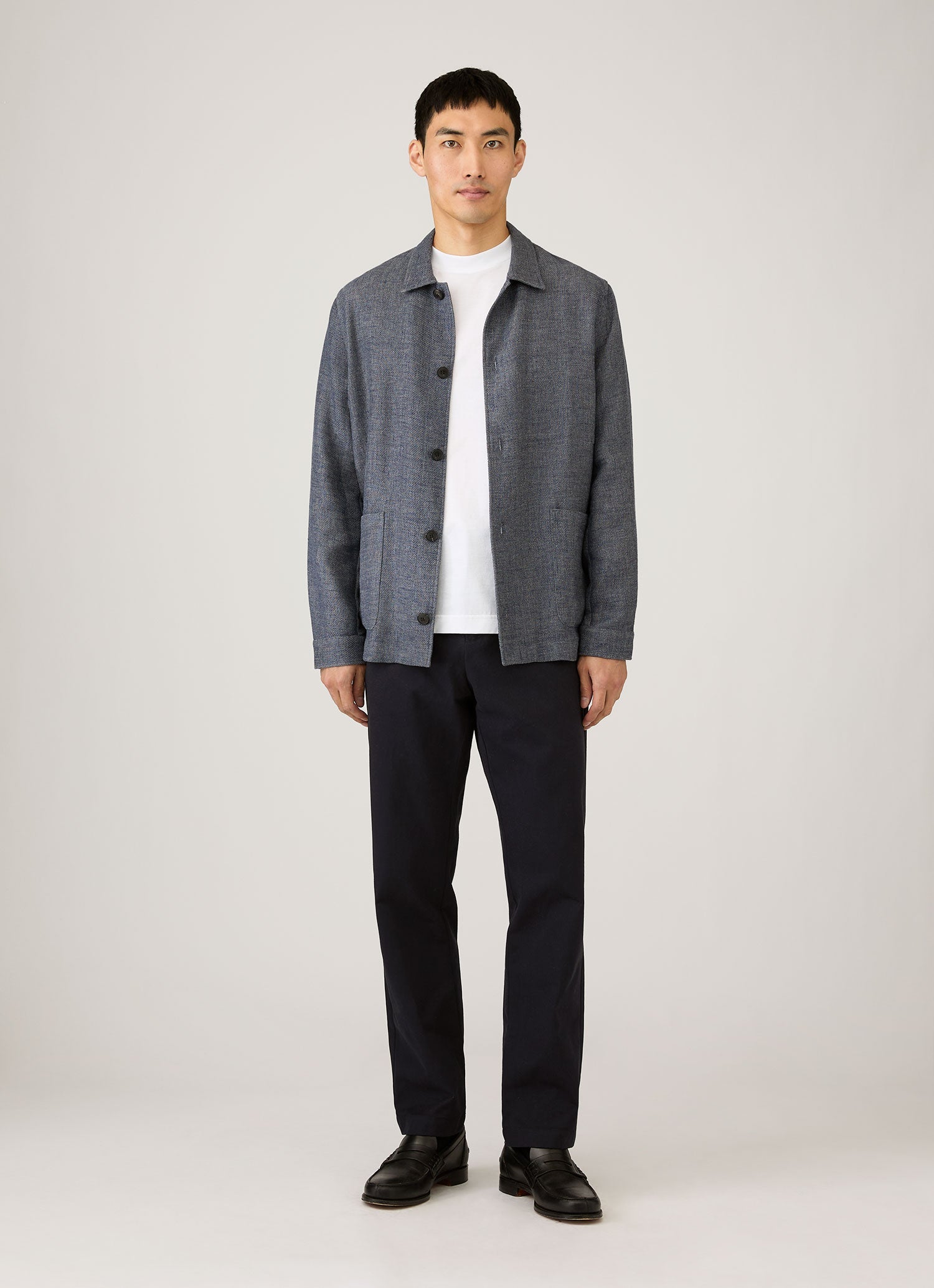 Men's Cotton Linen Twill Twin Pocket Jacket in Denim Blue | Sunspel