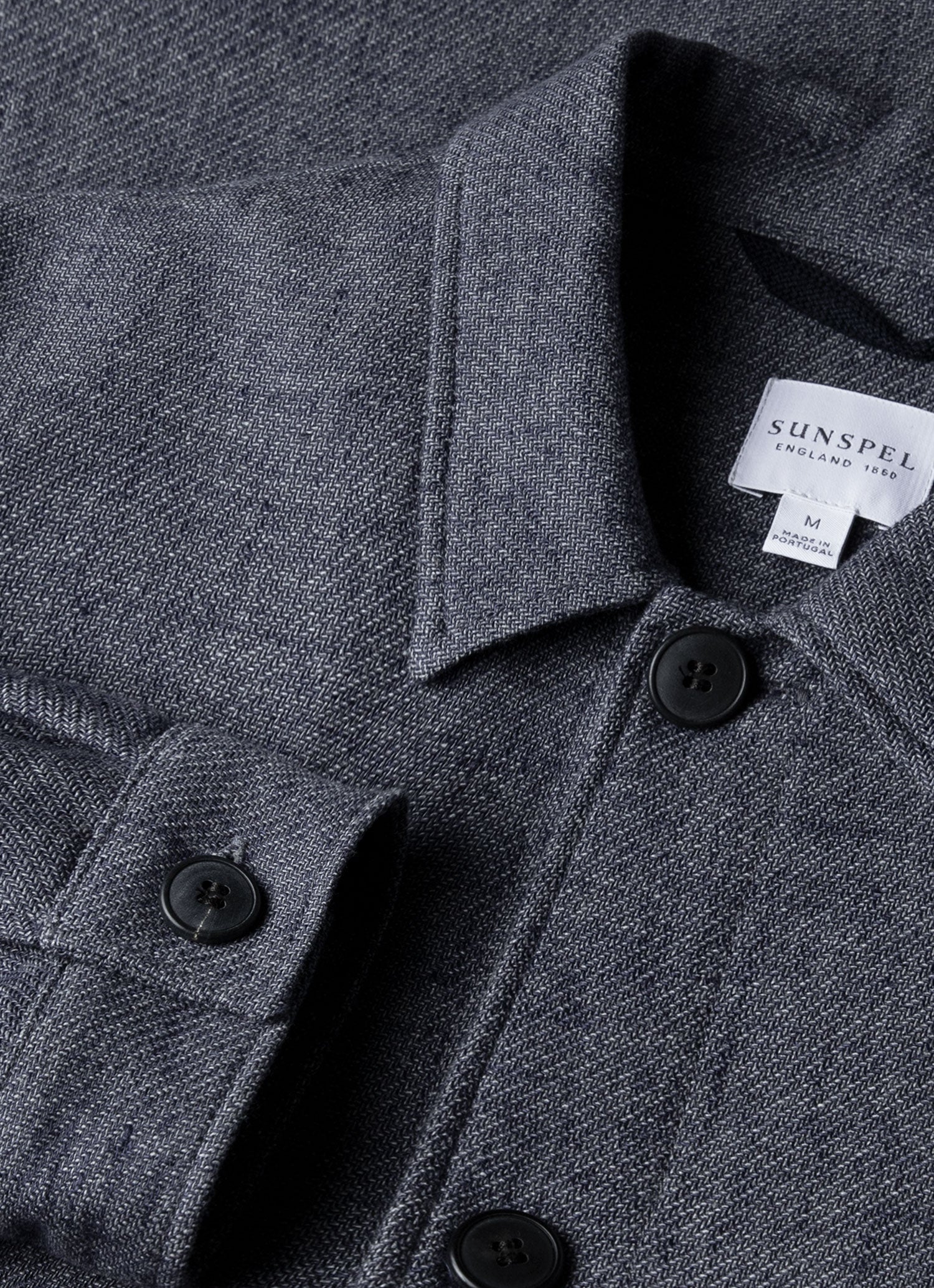 Men's Cotton Linen Twill Twin Pocket Jacket in Denim Blue | Sunspel