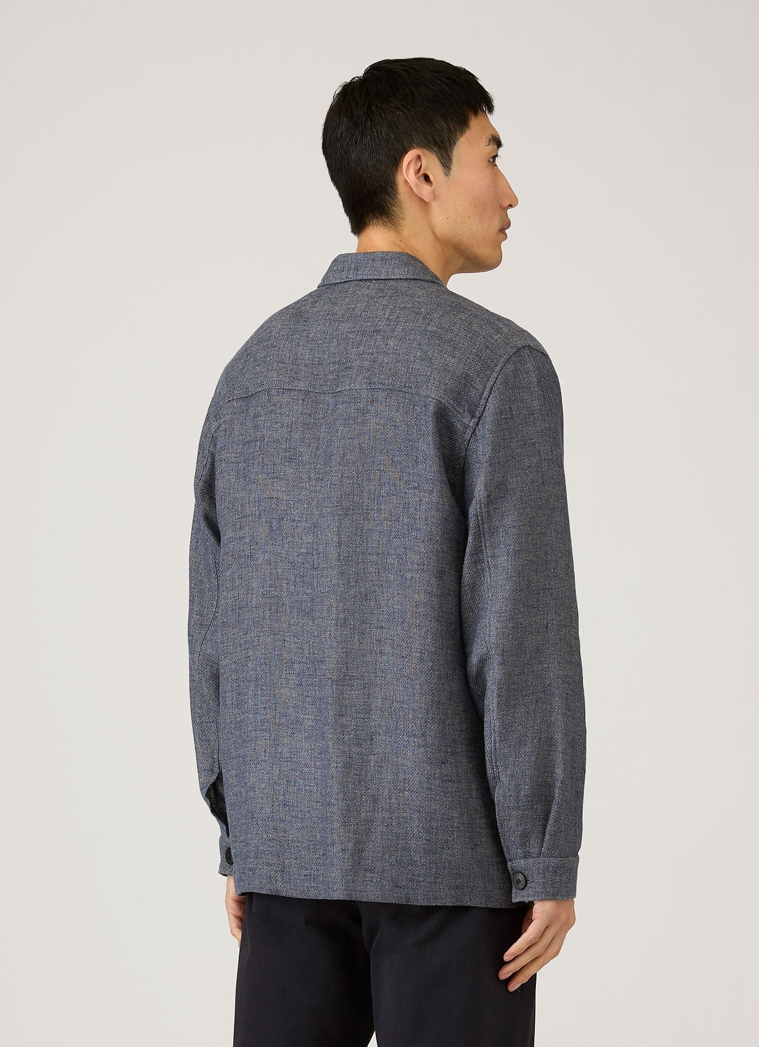 Men's Cotton Linen Twill Twin Pocket Jacket in Denim Blue | Sunspel