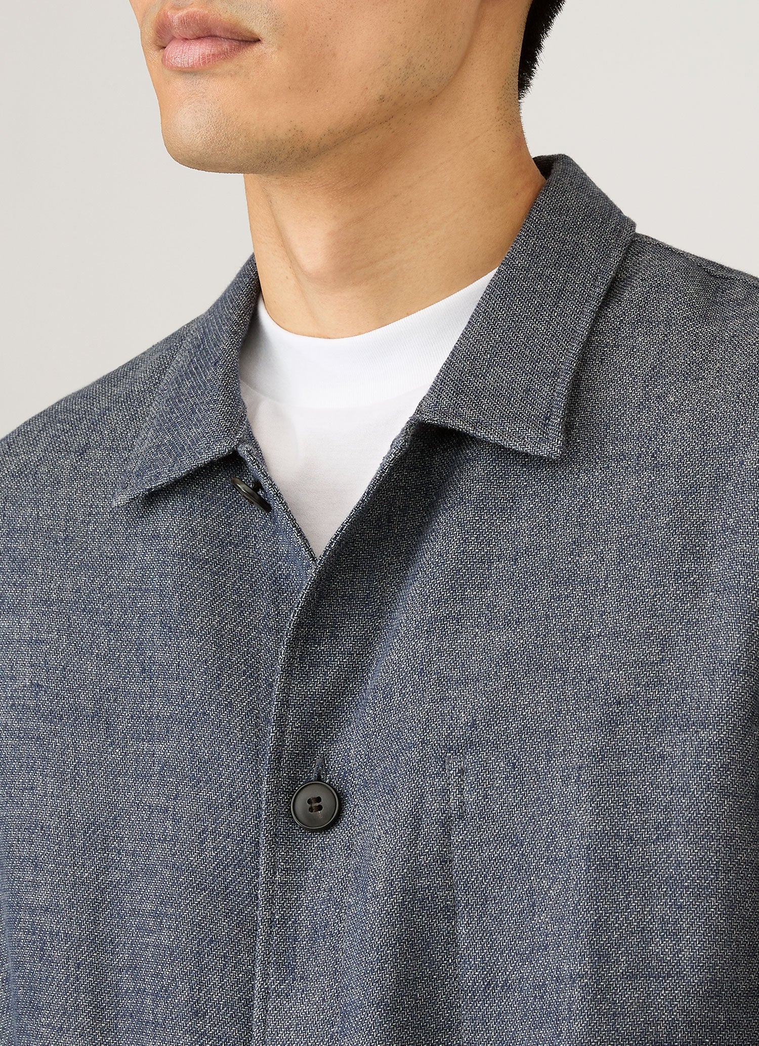 Men's Cotton Linen Twill Twin Pocket Jacket in Denim Blue | Sunspel