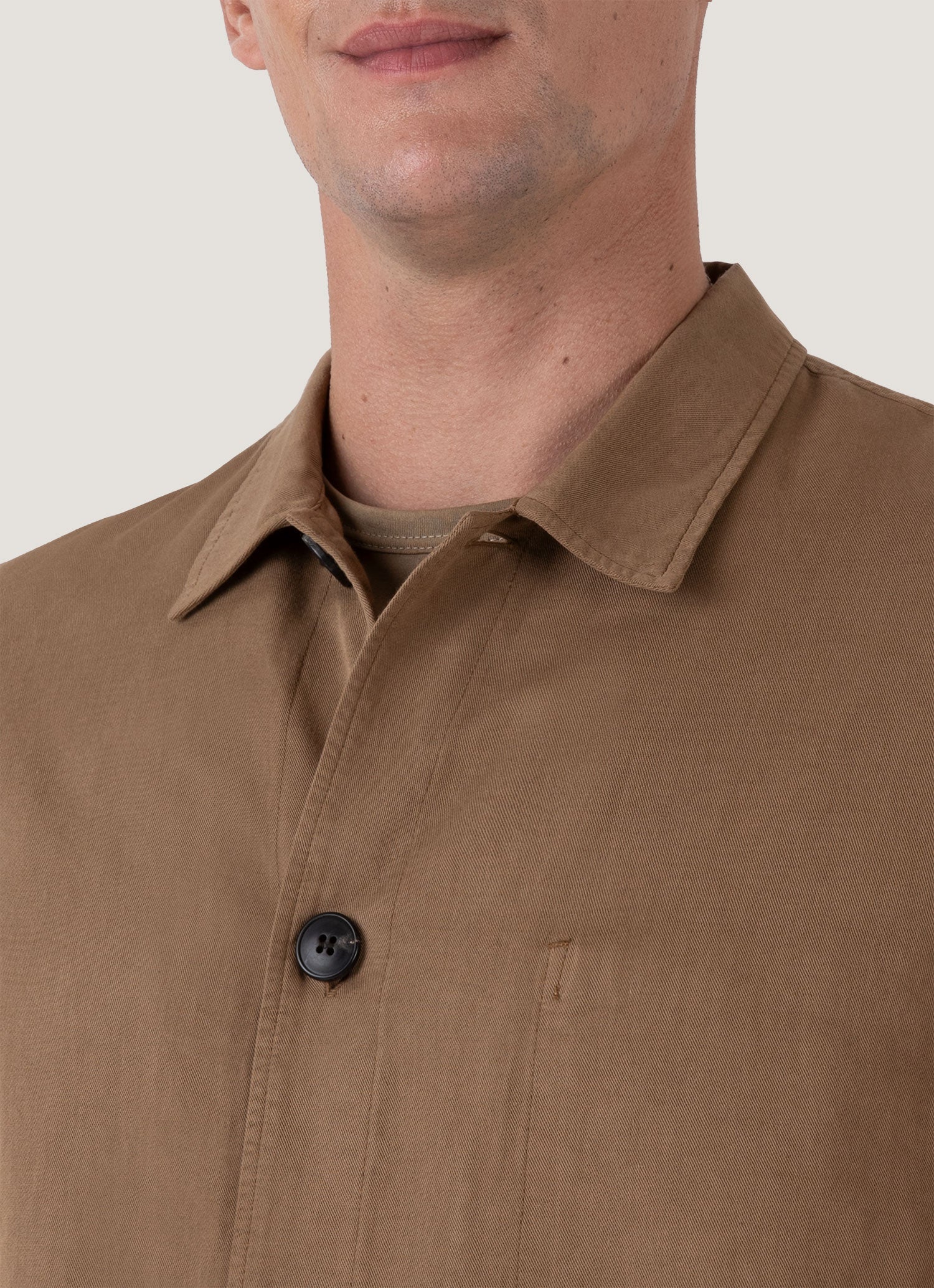 Men's Cotton Linen Twin Pocket Jacket in Dark Tan | Sunspel