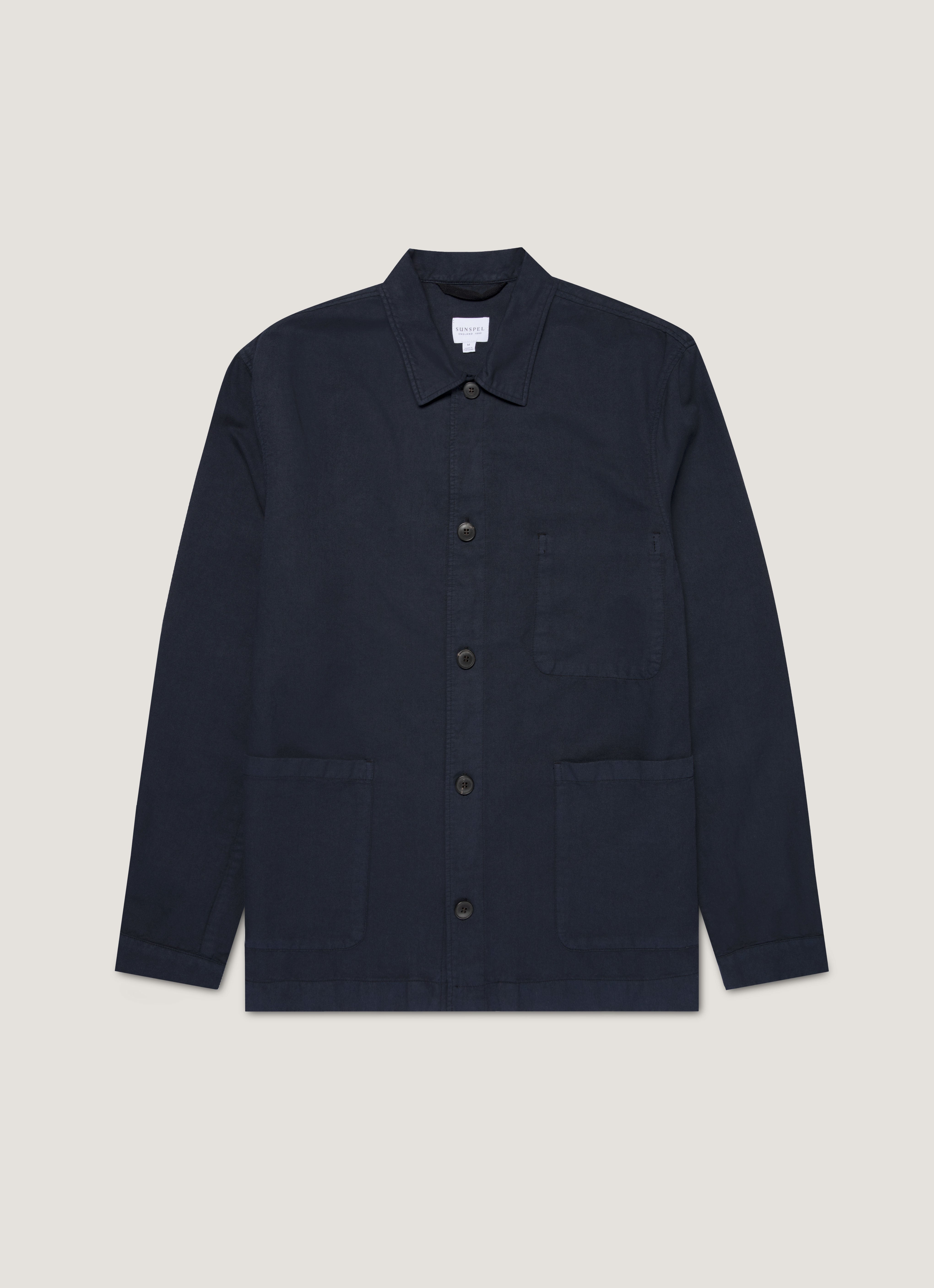 Men's Cotton Linen Twin Pocket Jacket in Navy | Sunspel