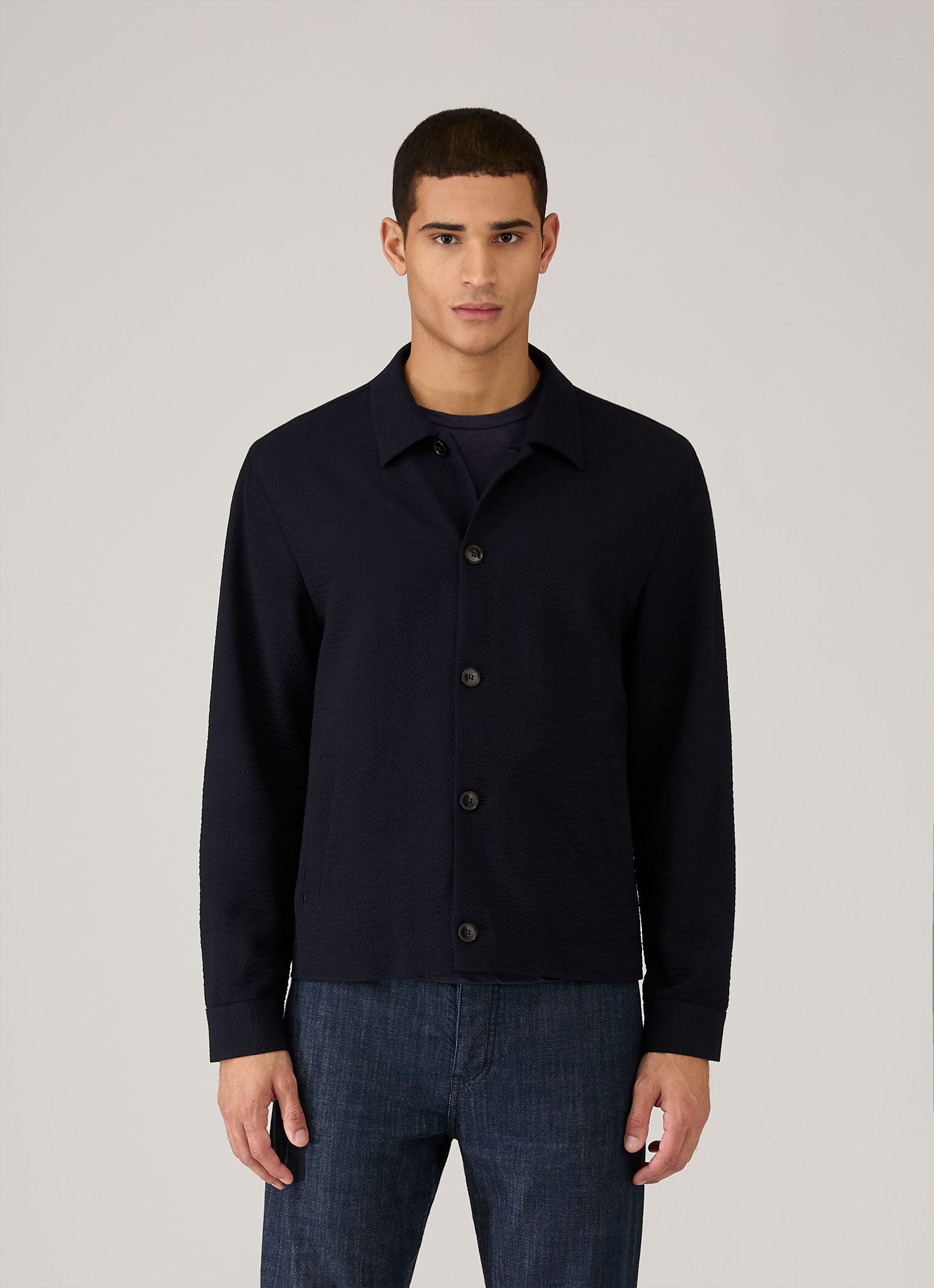 Men's Seersucker Jacket in Navy | Sunspel