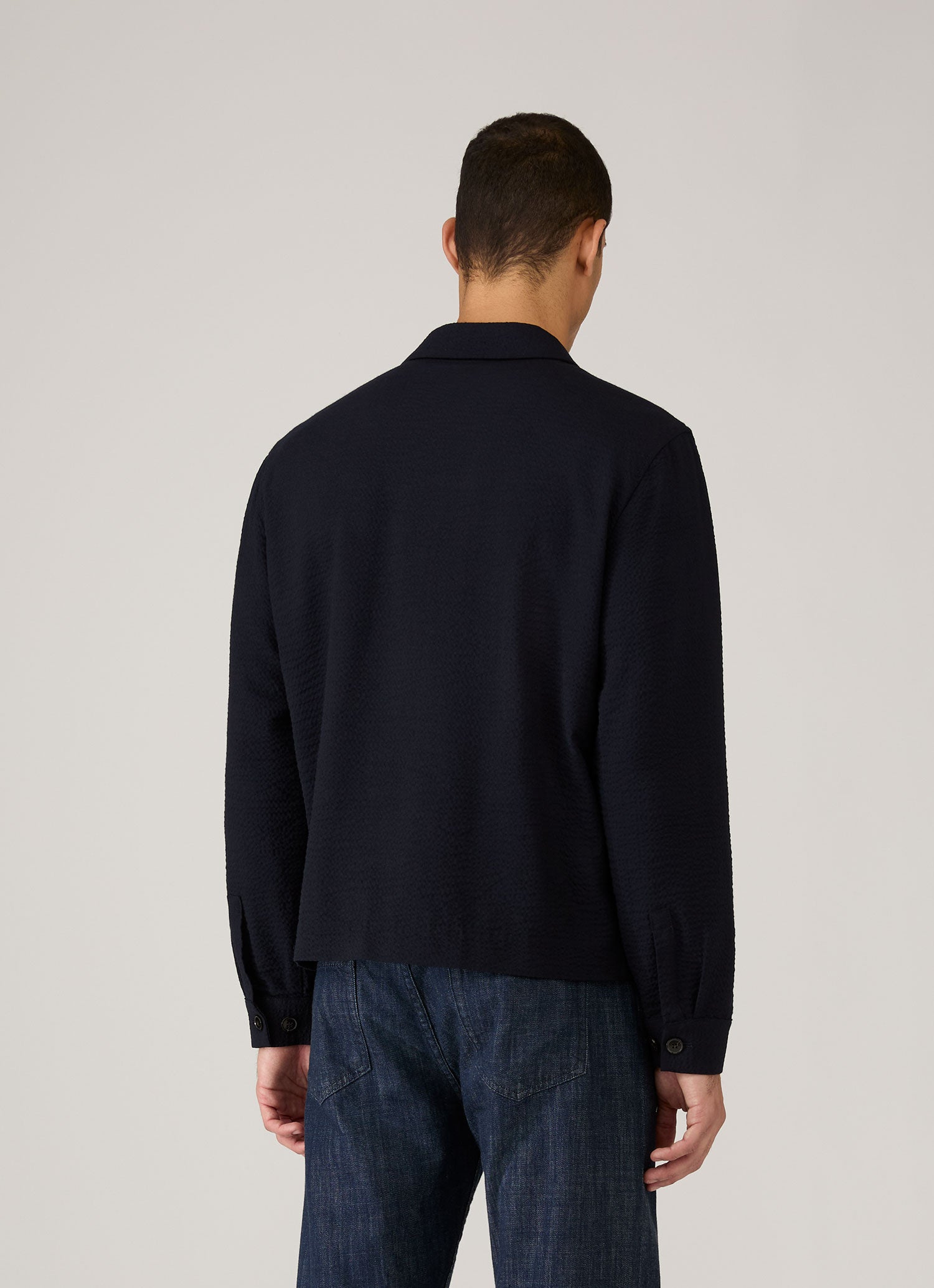 Men's Seersucker Jacket in Navy | Sunspel