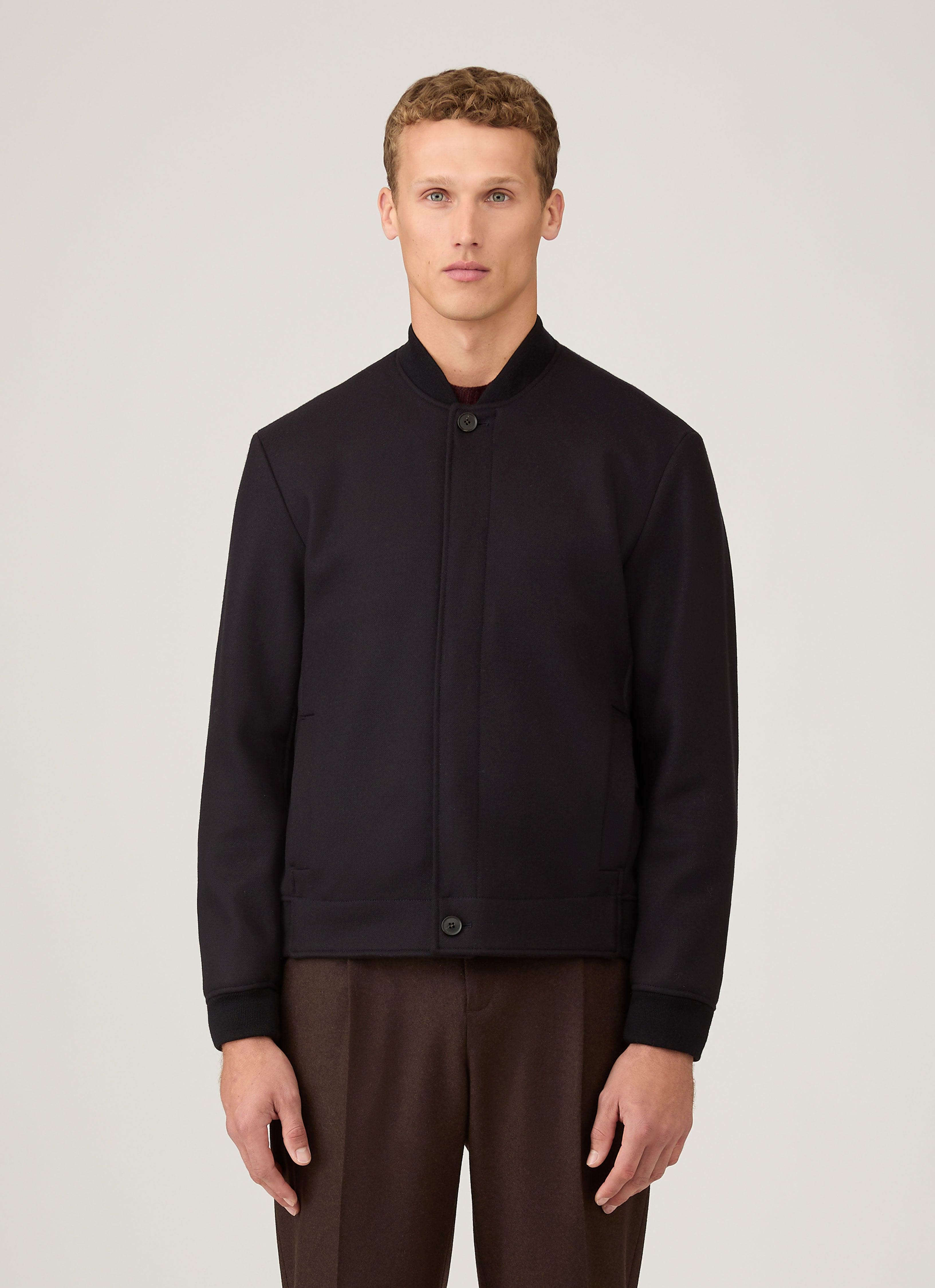 Men's Wool Bomber Jacket in Navy | Sunspel