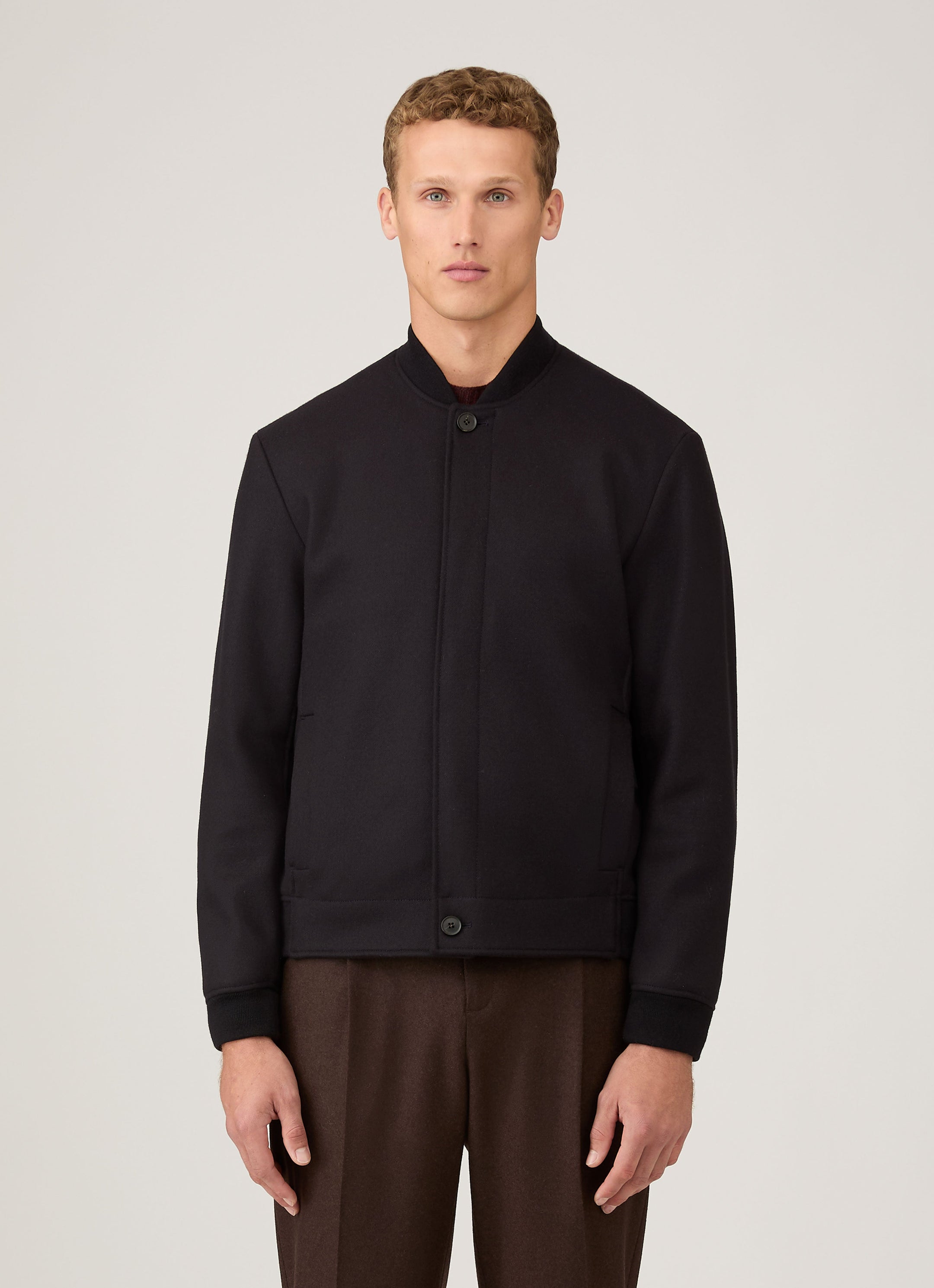 Men's Wool Bomber Jacket in Navy