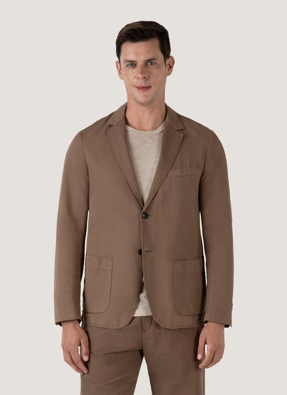 Men's Cotton Linen Blazer in Dark Tan