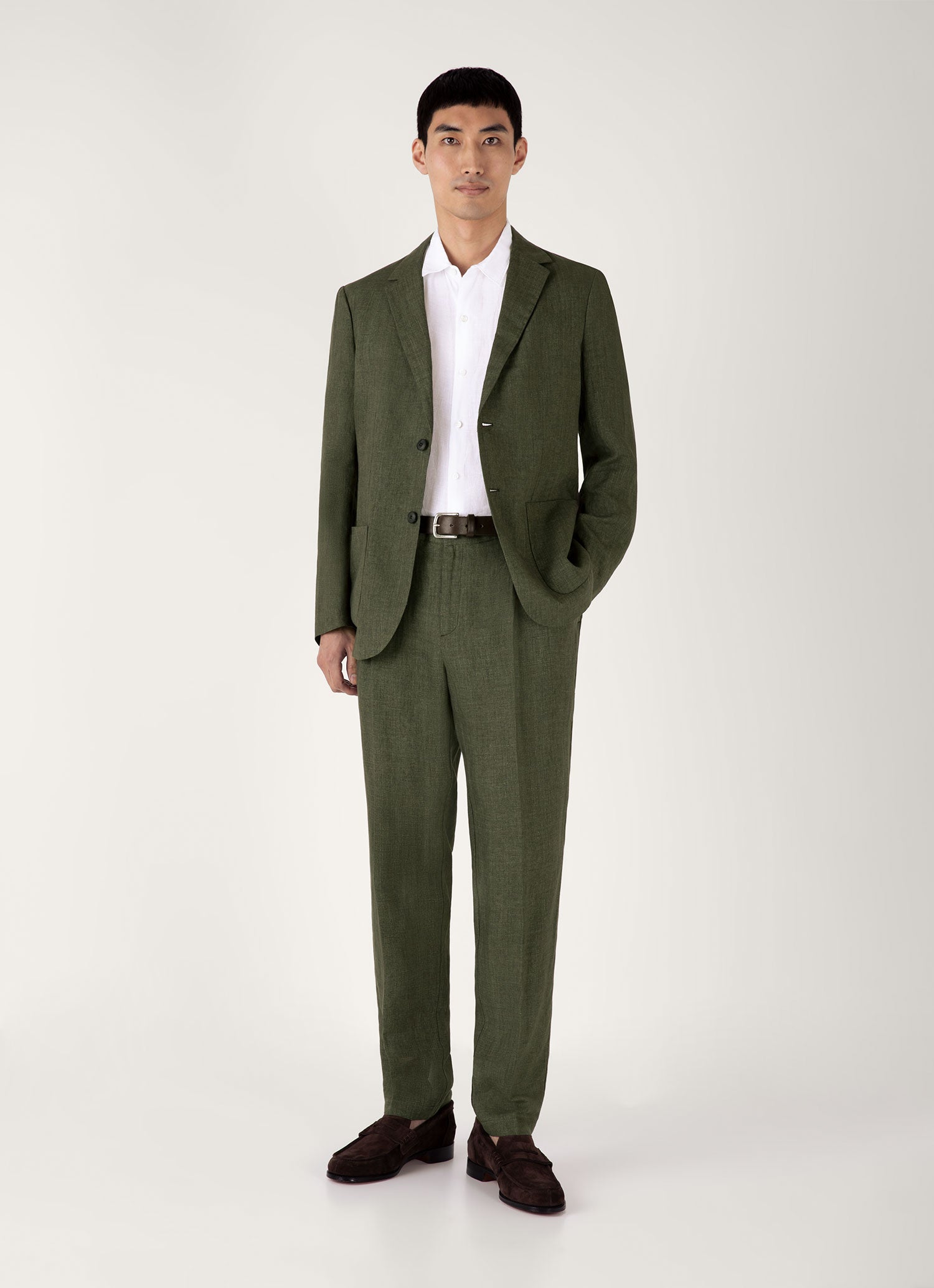 Men's Linen Two-Piece Suit in Hunter Green