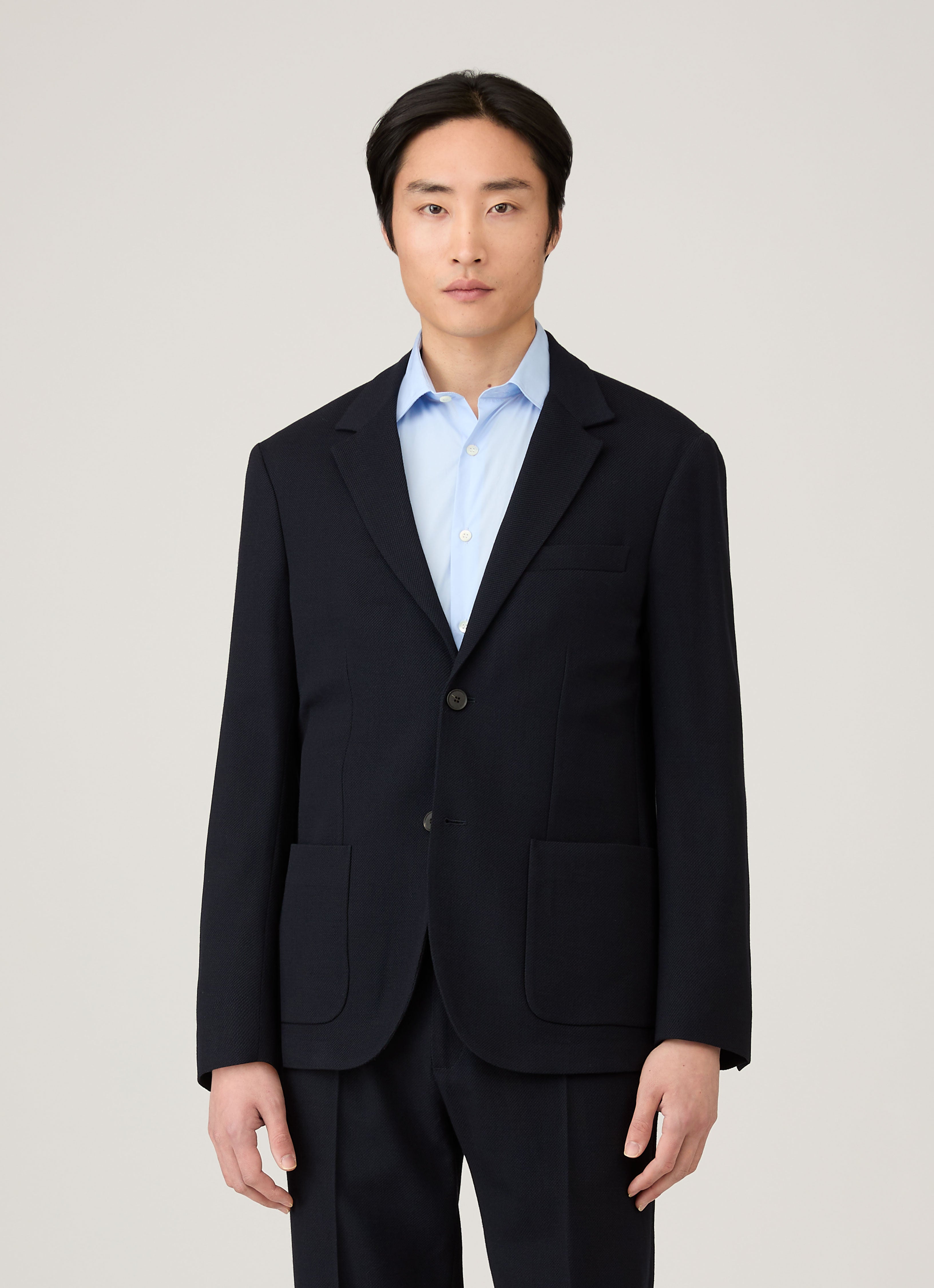 Men's Textured Wool Blazer in Navy | Sunspel