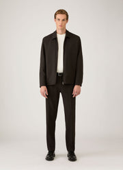 Men's Light Textured Wool Harrington Jacket in Truffle