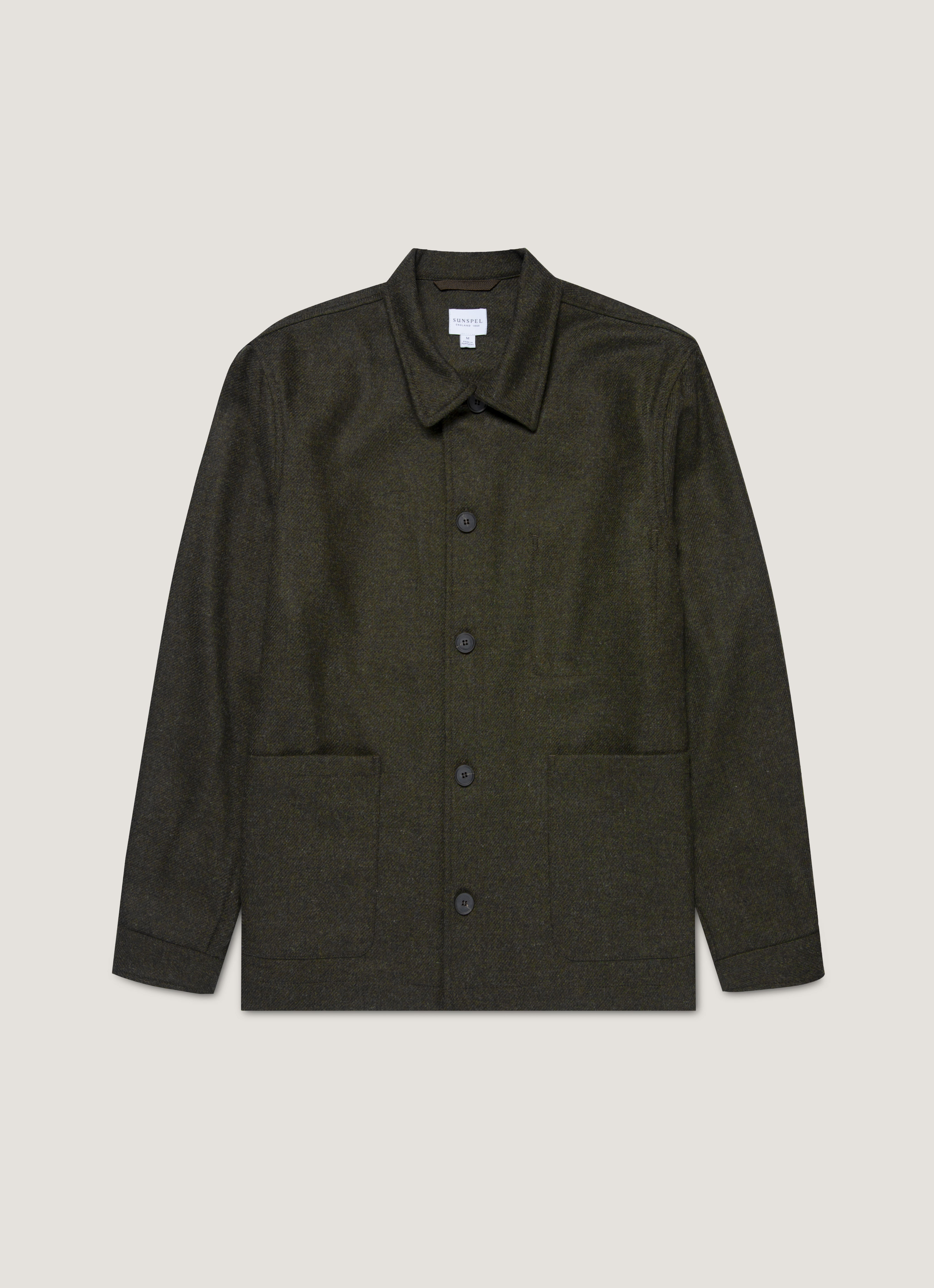 Men's Wool Twin Pocket Jacket in Drill Green | Sunspel