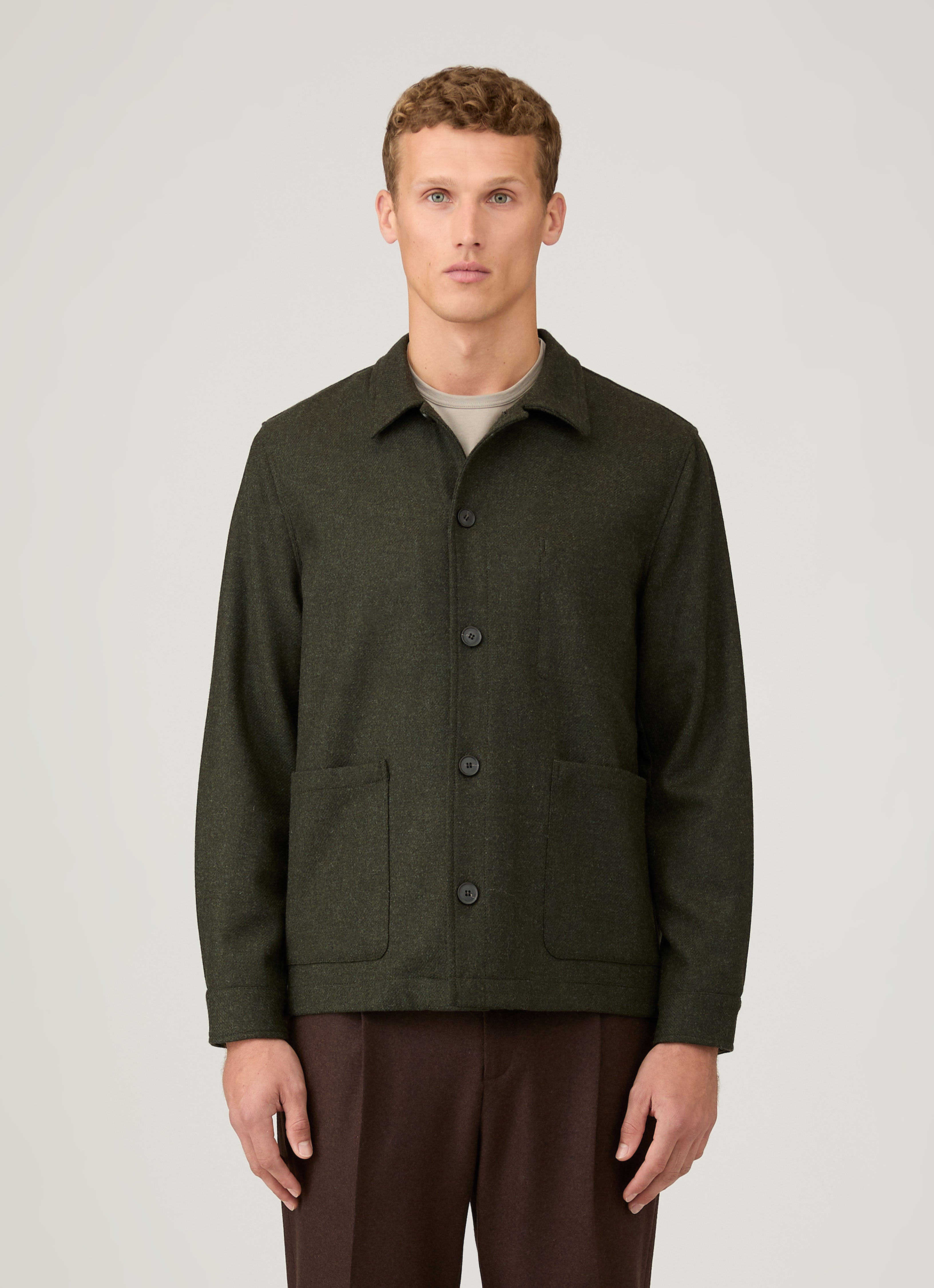 Men's Wool Twin Pocket Jacket in Drill Green | Sunspel