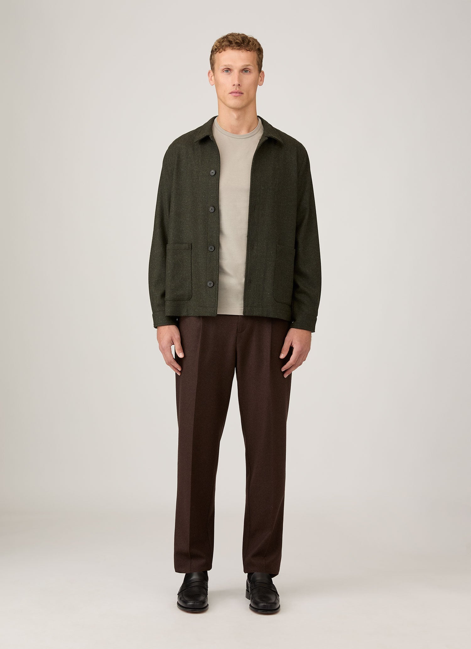 Men's Wool Twin Pocket Jacket in Drill Green | Sunspel