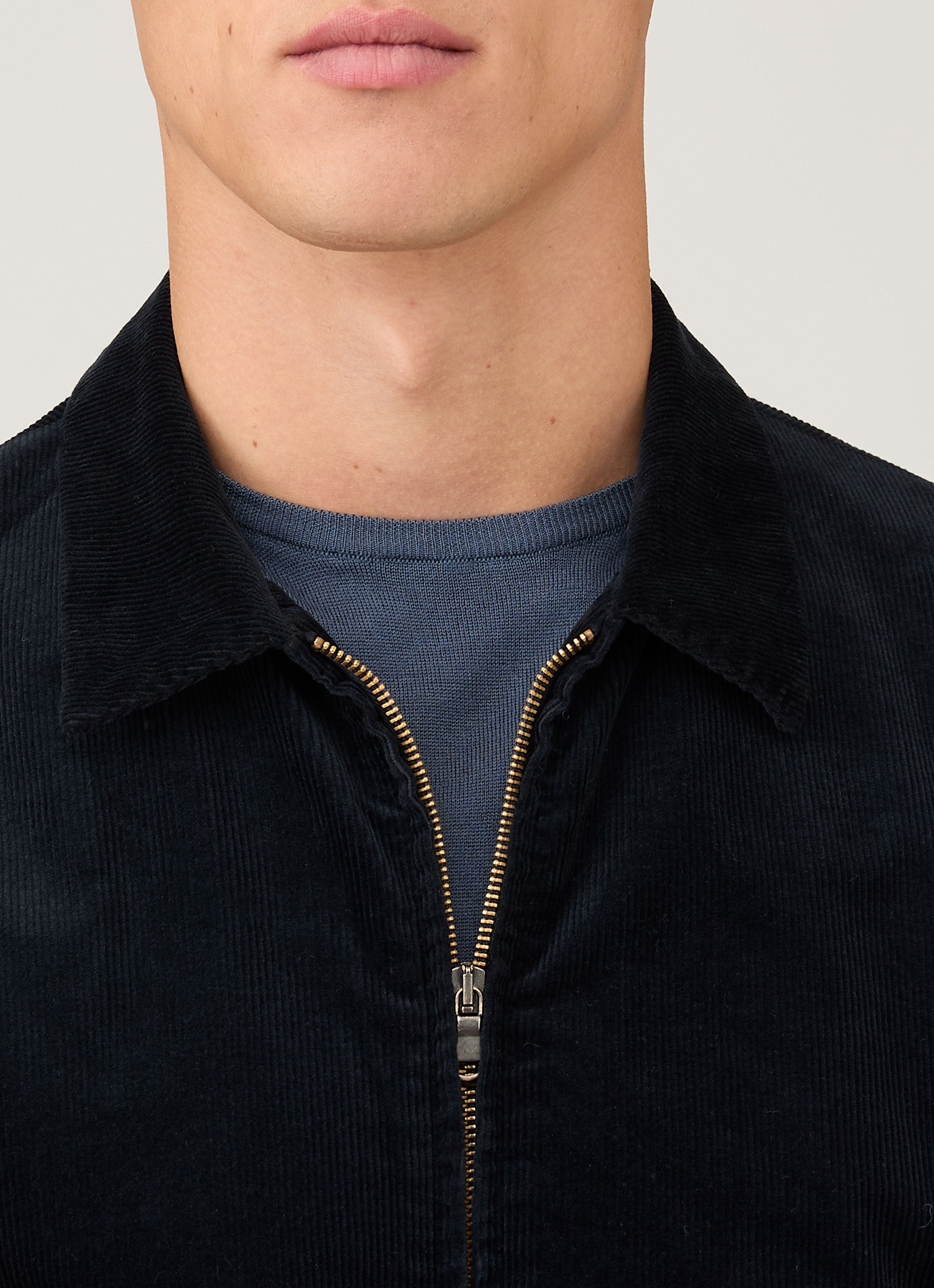 Men's Corduroy Harrington Jacket in Navy | Sunspel
