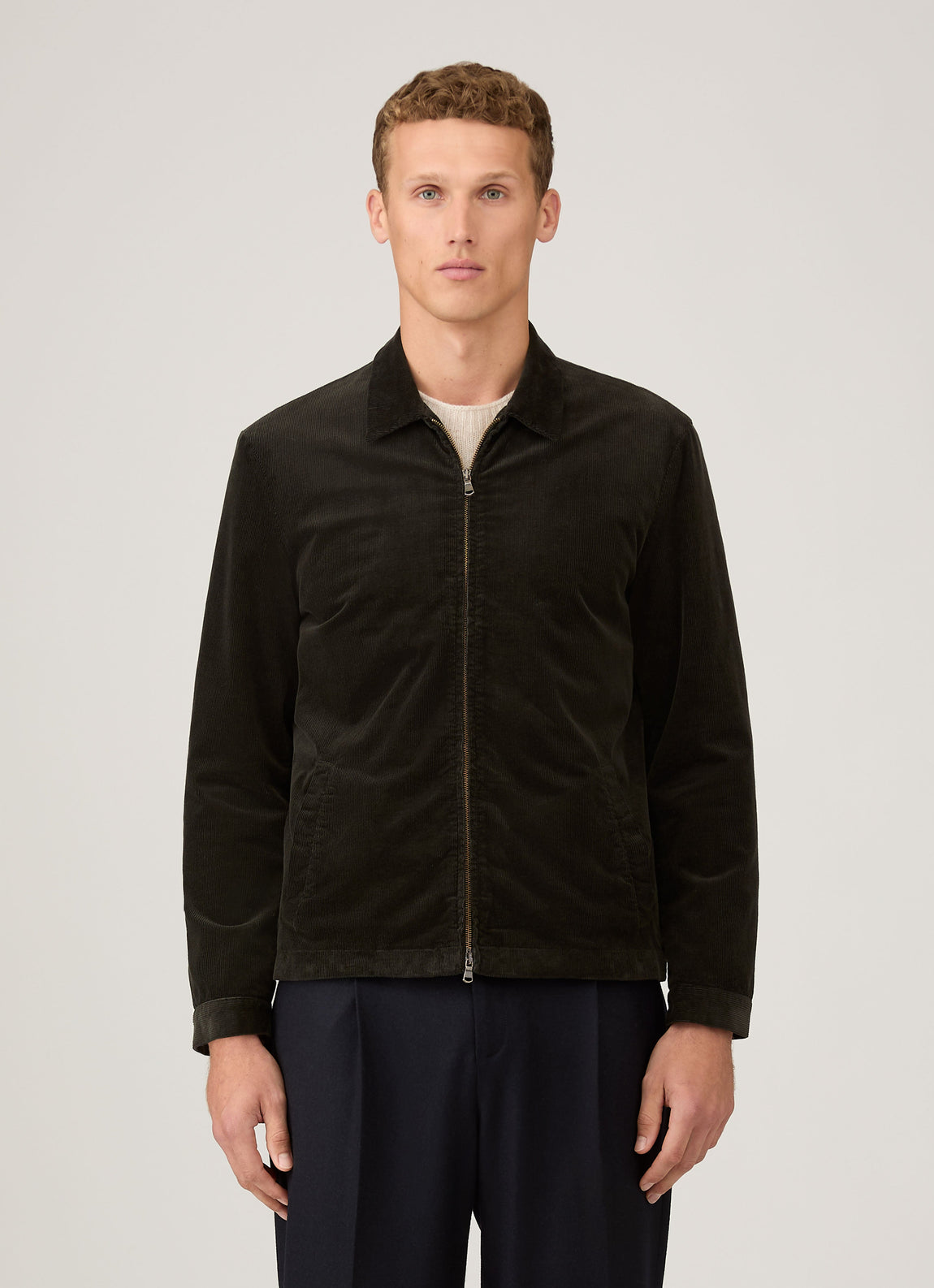 Men's Corduroy Harrington Jacket in Dark Green