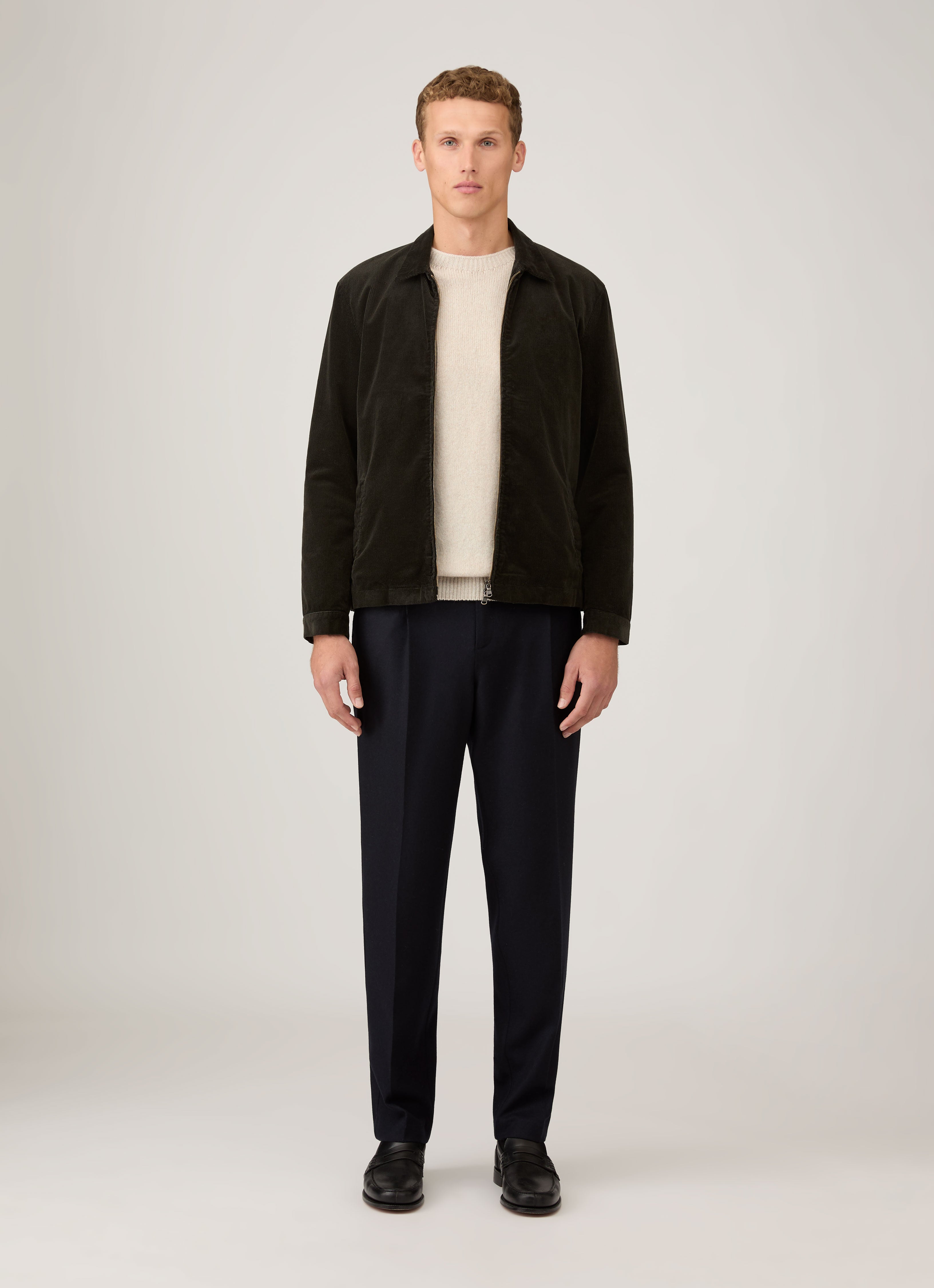 Men's Corduroy Harrington Jacket in Dark Green | Sunspel
