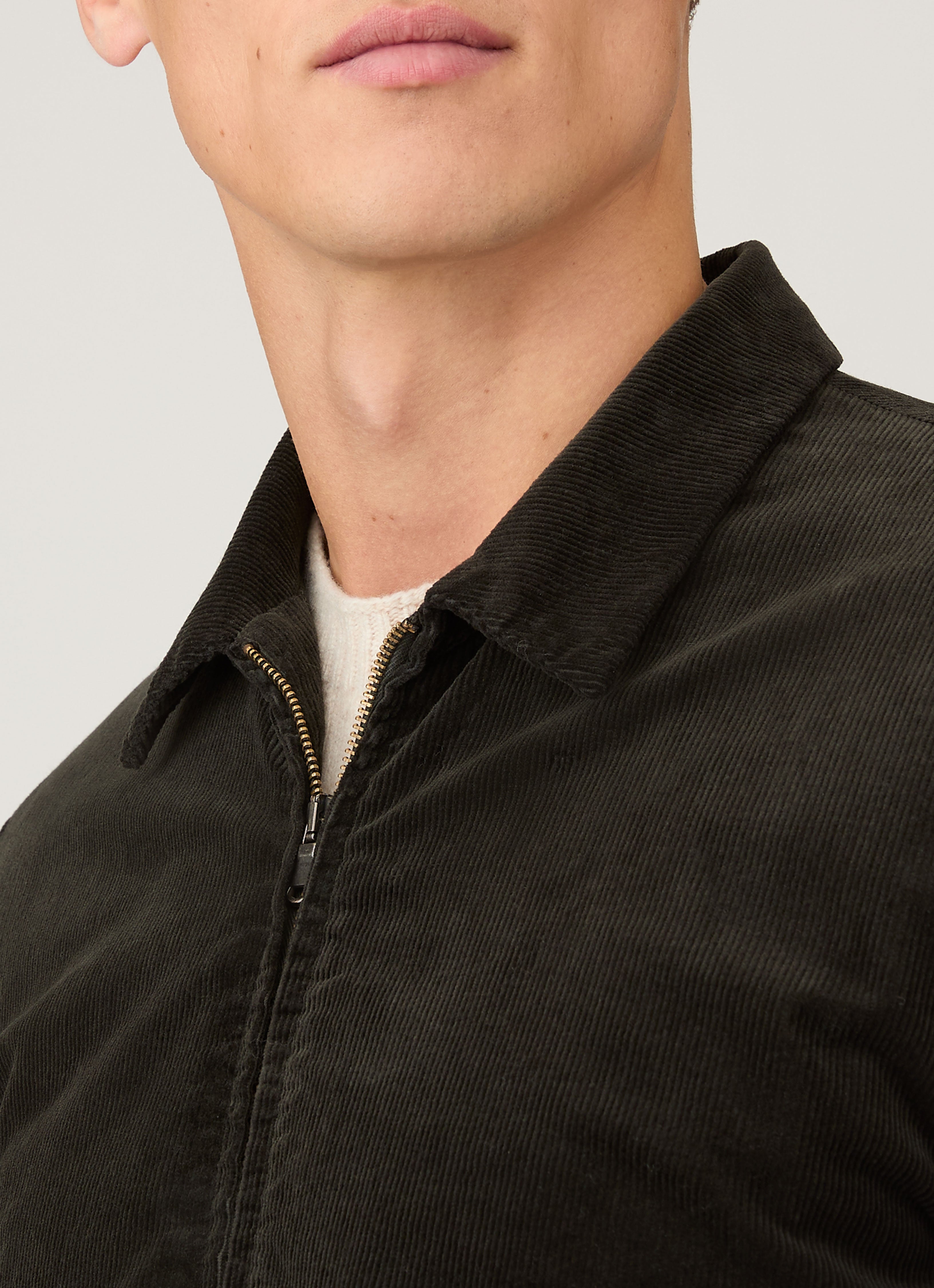Men's Corduroy Harrington Jacket in Dark Green | Sunspel