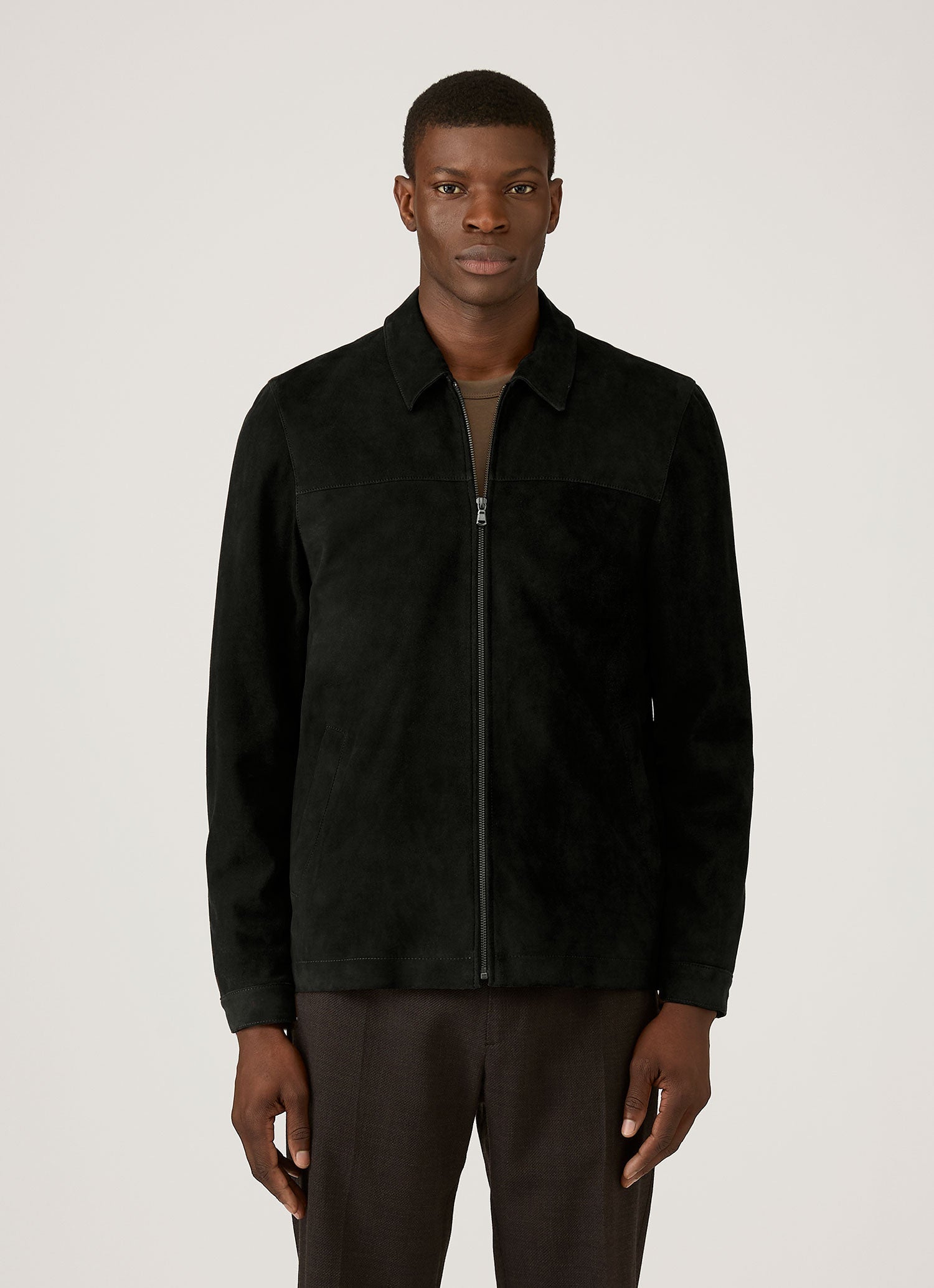 Men's Suede Harrington Jacket in Black | Sunspel